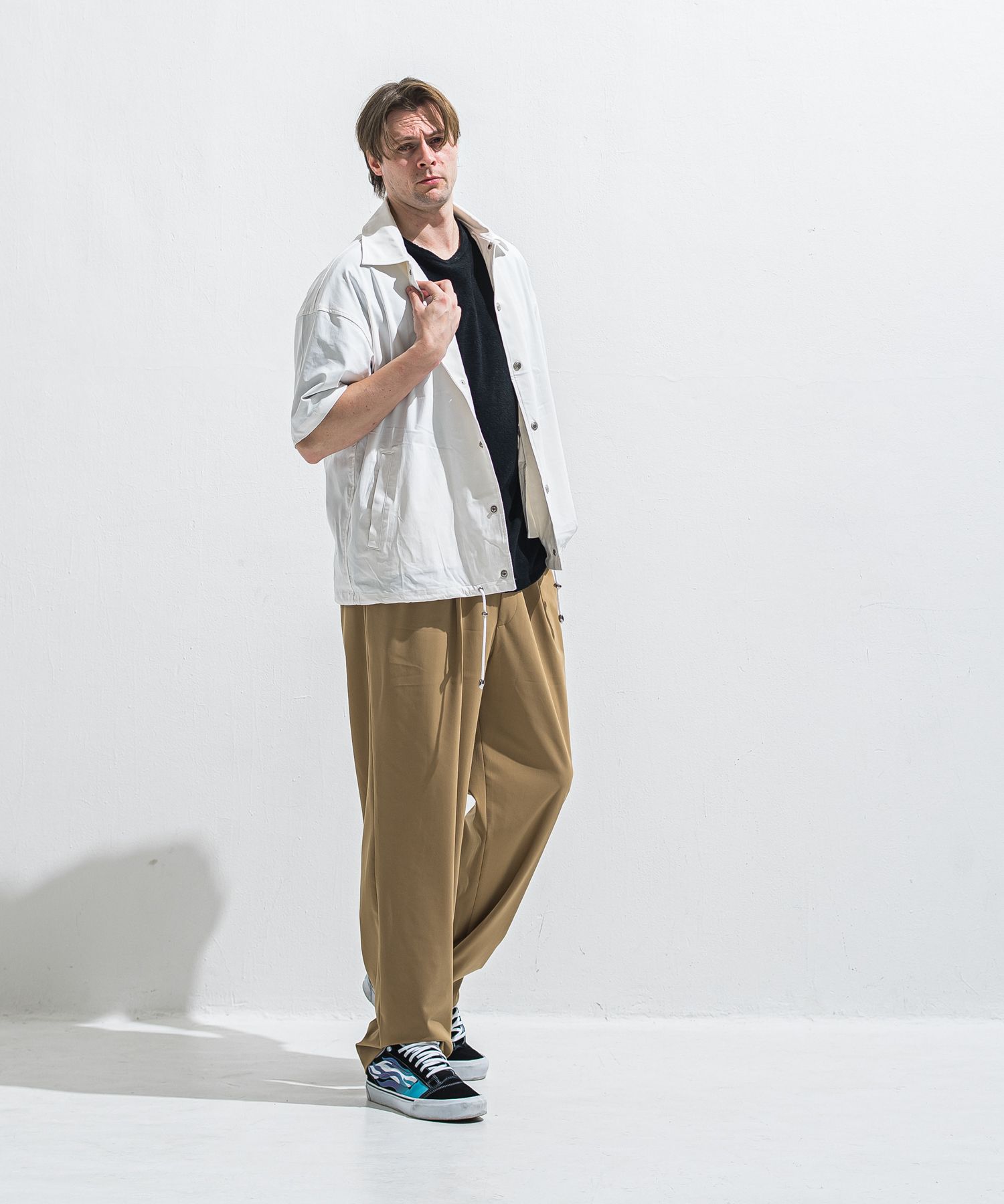 NYLON HALF COACH JACKET / RC40-C-002 / 半袖ナイロンコーチジャケット / ホワイト (5月中旬入荷予定)