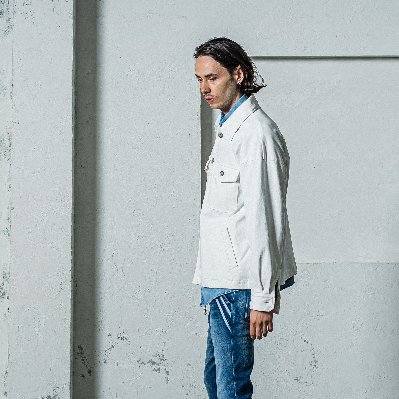 DENIM JERSEY OVER CPO / RC35-JK-002 / デニムジャージCPOジャケット / ホワイト