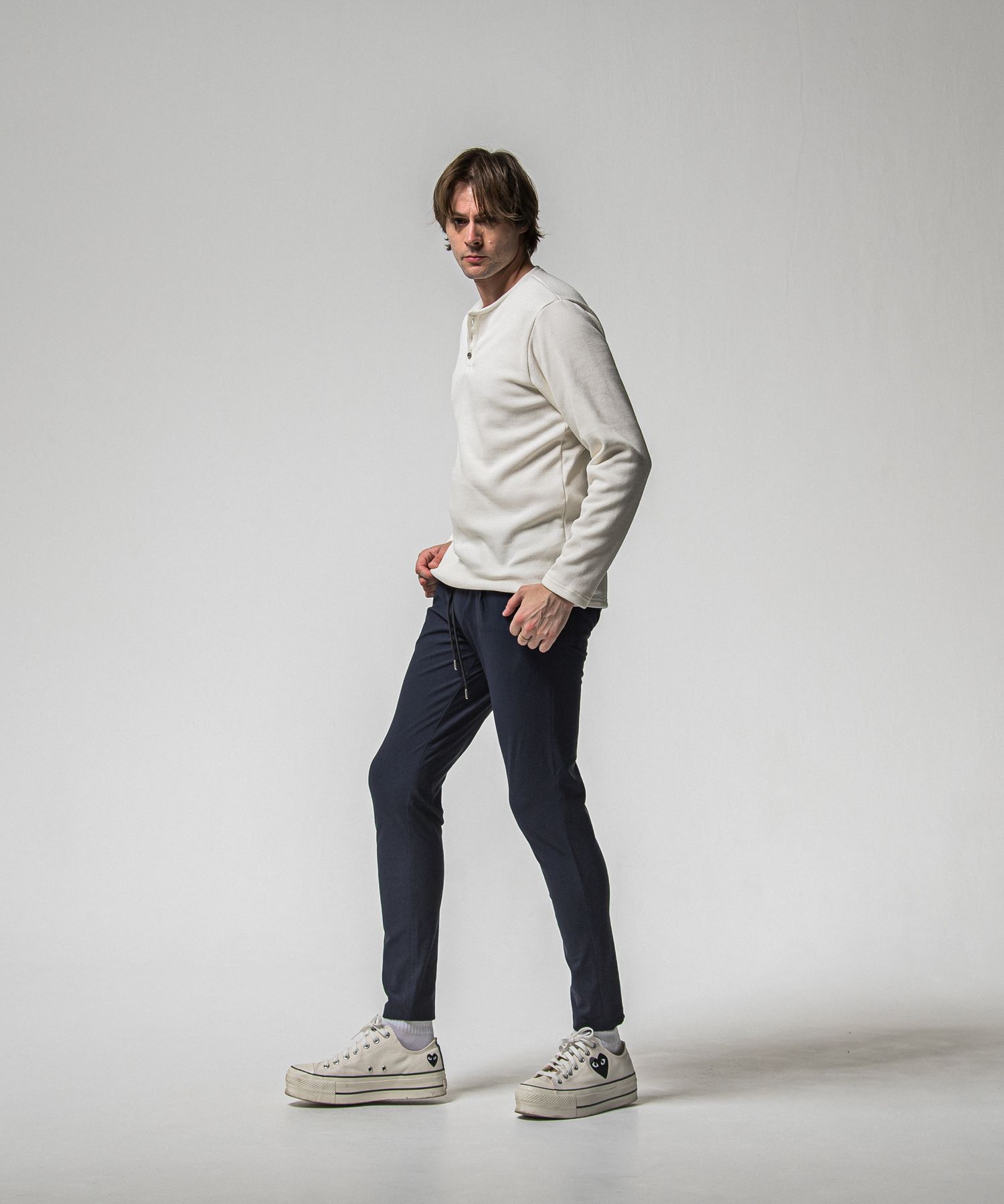 VELOURS FLEECE THERMAL HENRY / RC38-C-003 / 裏起毛サーマルヘンリーネックロングTシャツ / ホワイト (10月中旬入荷予定)