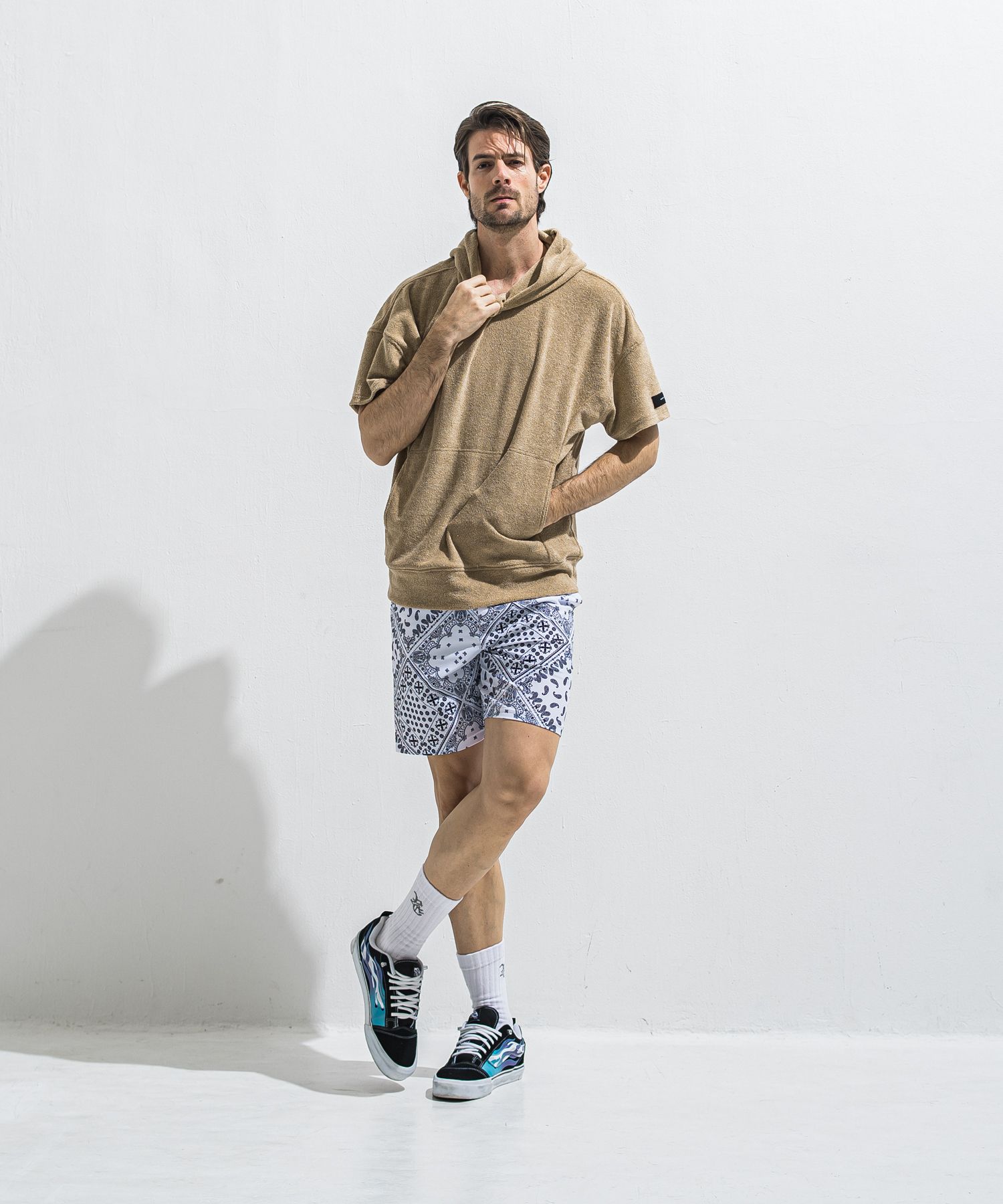 PILE HALF HOODIE / RC40-C-003 / パイル半袖パーカー / ベージュ (5月中旬入荷予定)