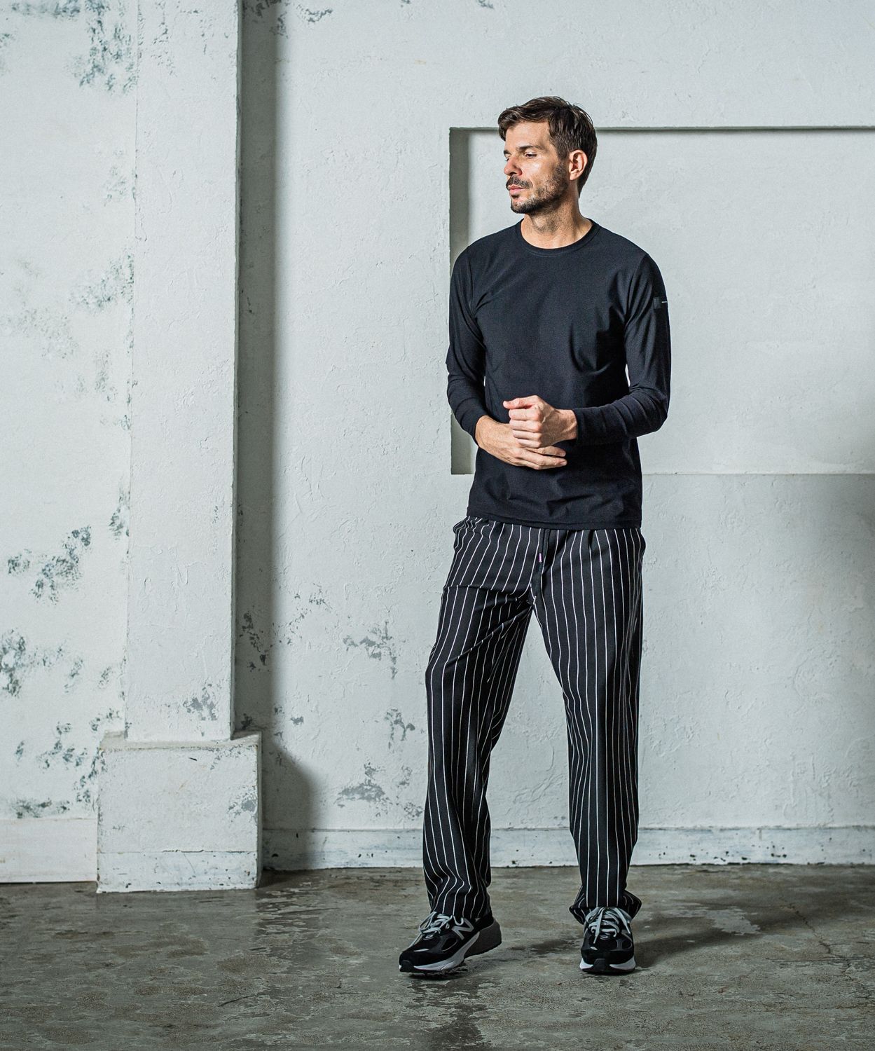 CHRIS EASY WIDE TUCK PANTS / RC35-ST-016WT / ワイドタックパンツ / ブラックストライプ