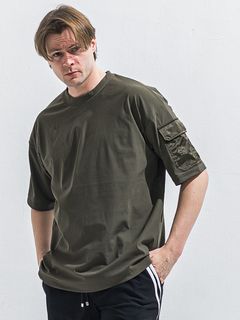 MILITARY NYLON OVER TEE / RC40-T-008 / ナイロンポケットビッグTシャツ / カーキ (6月上旬入荷予定)