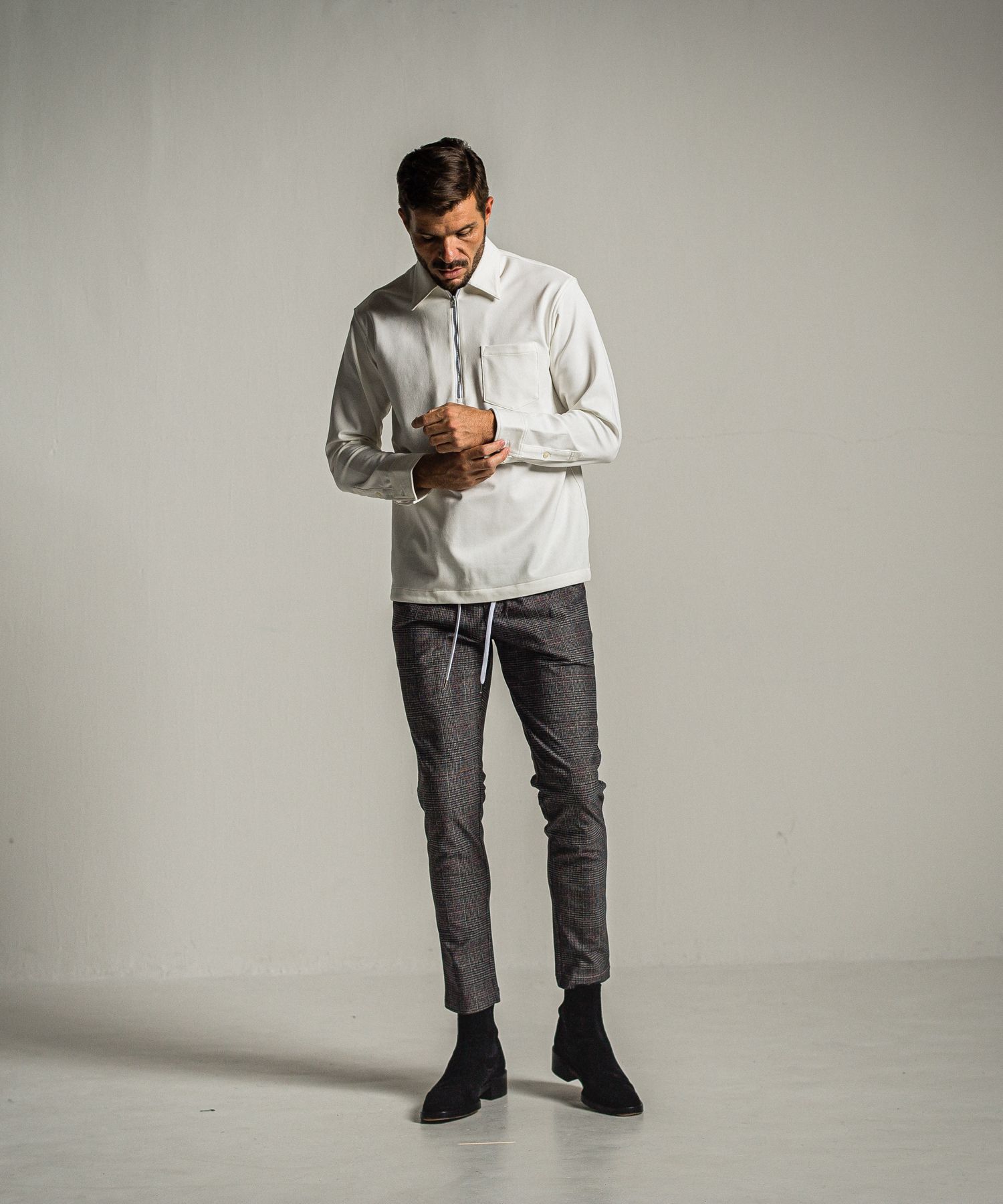 PULLOVER JERSEY SHIRT / RC34-SH-002 / 裏起毛ハーフジップシャツ / ホワイト