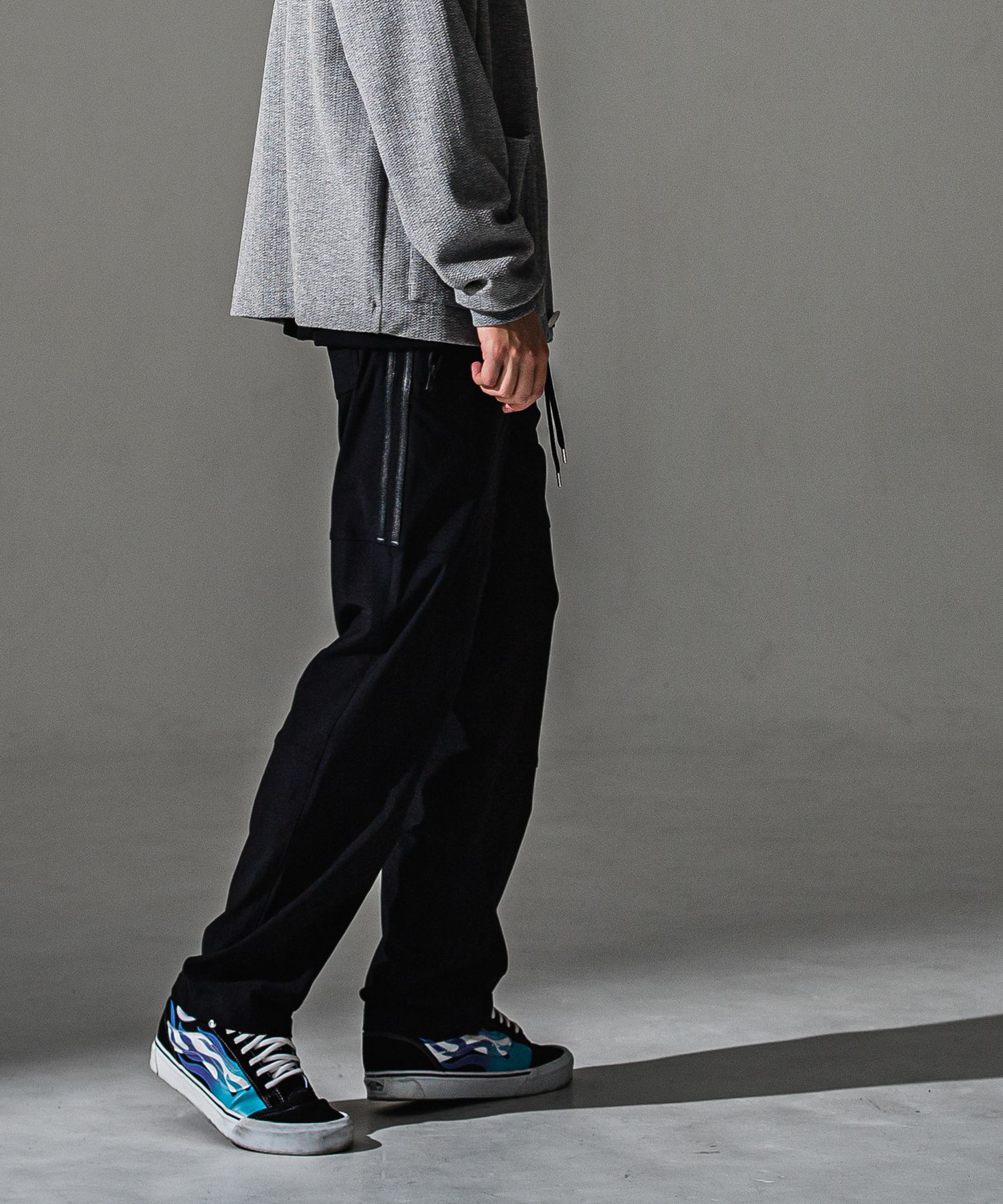 JOHNSON LINE WIDE PT / BASIC-ST-009WT / ジョンソンラインセミワイドタックパンツ / ブラック×ブラック (7月下旬入荷予定)