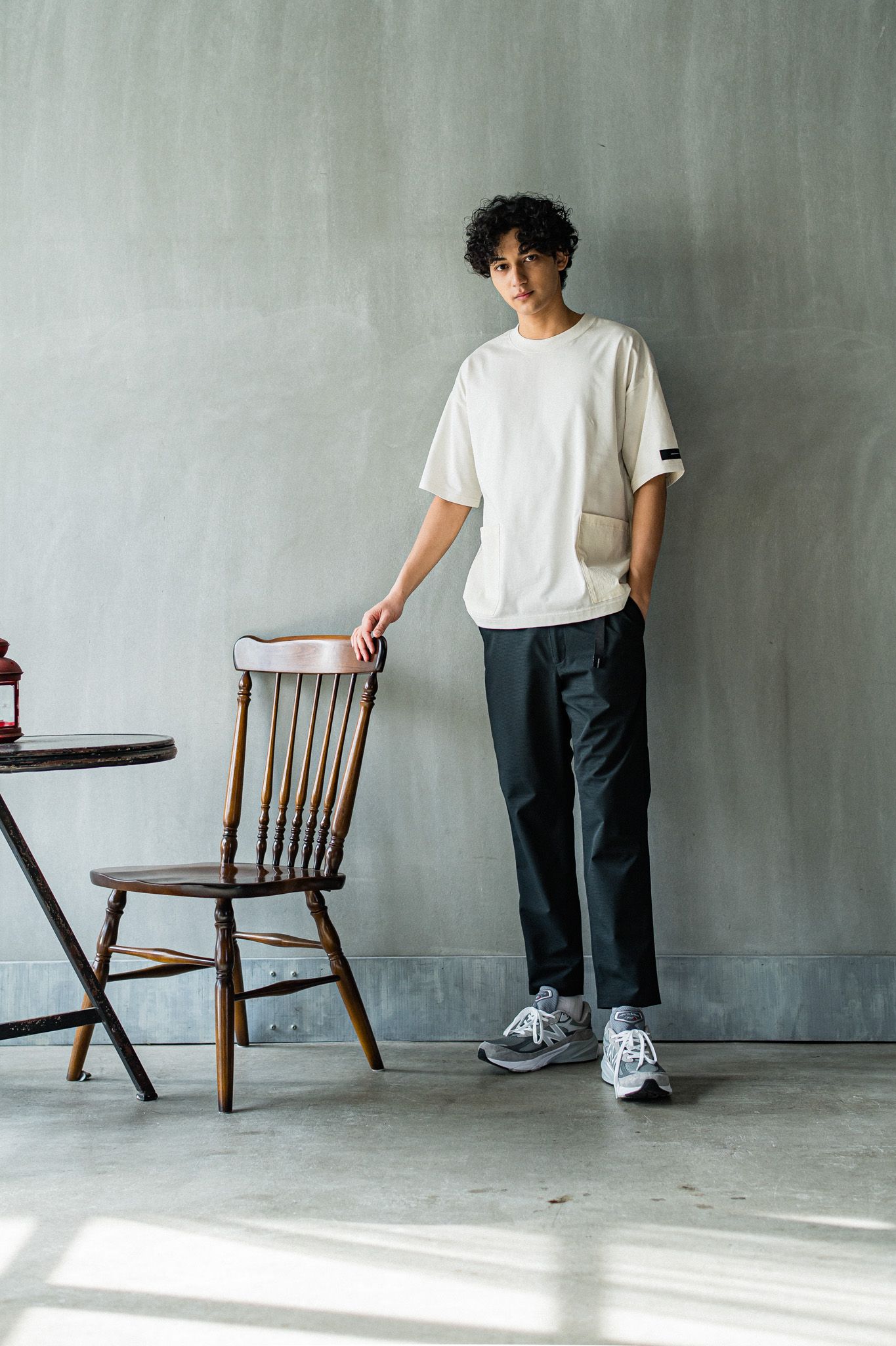 PAT WIDE EASY PANTS / RC32-ST-036 / ベルト付きテーパードワイドパンツ / ブラック