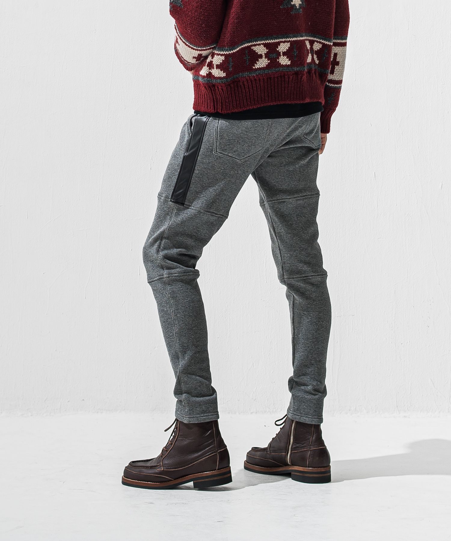VELOURS FLEECE JT PT / RC42-ST-045 / 裏起毛切り替えラインタックパンツ / チャコール (11月中旬入荷予定)