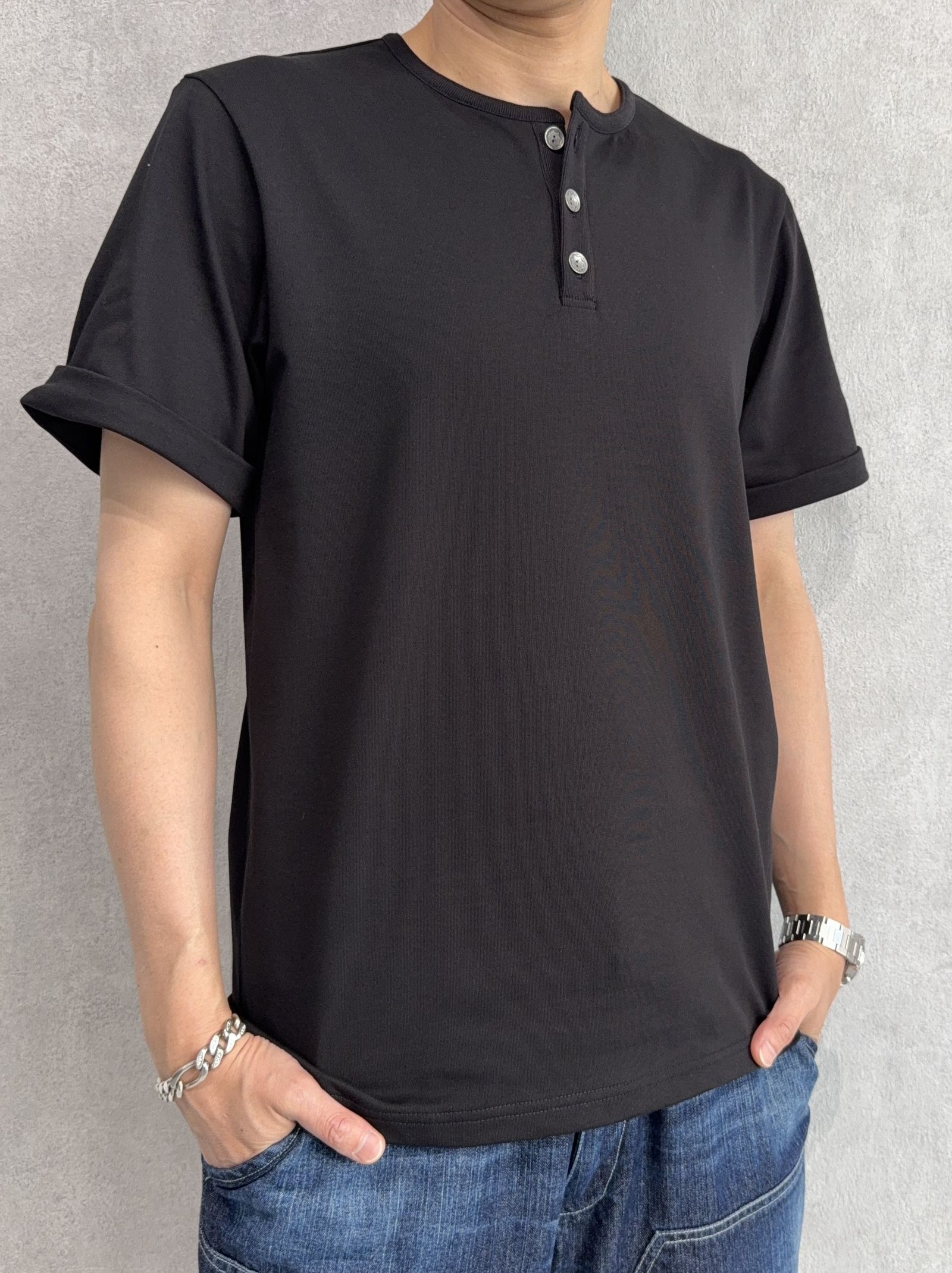 ROLL UP HENRY T / RC40-T-005 / ロールアップヘンリーネックTシャツ / ブラック
