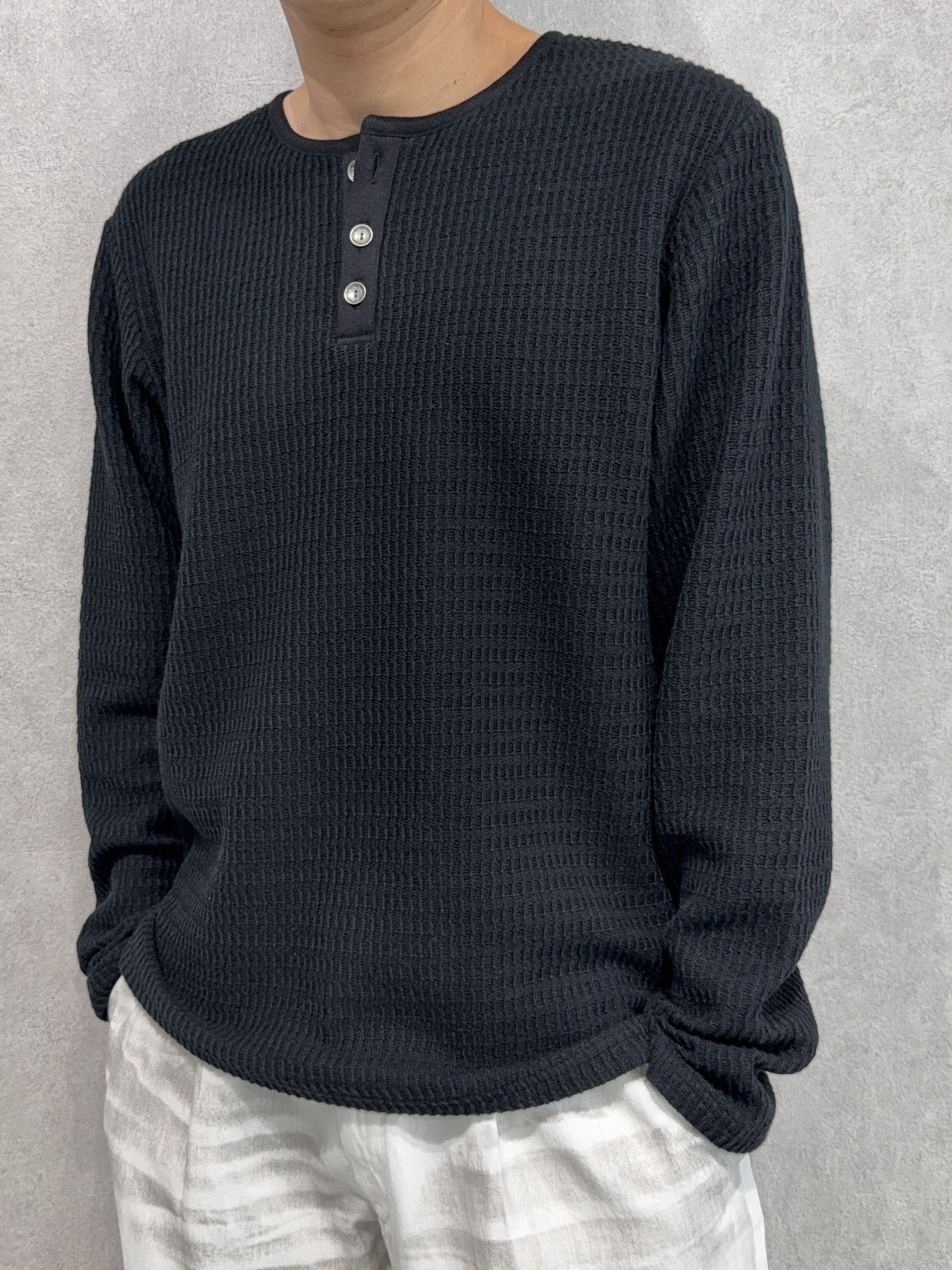 KNT HENRY / RC41-C-001 / コットンニットヘンリーネックロングTシャツ / ブラック