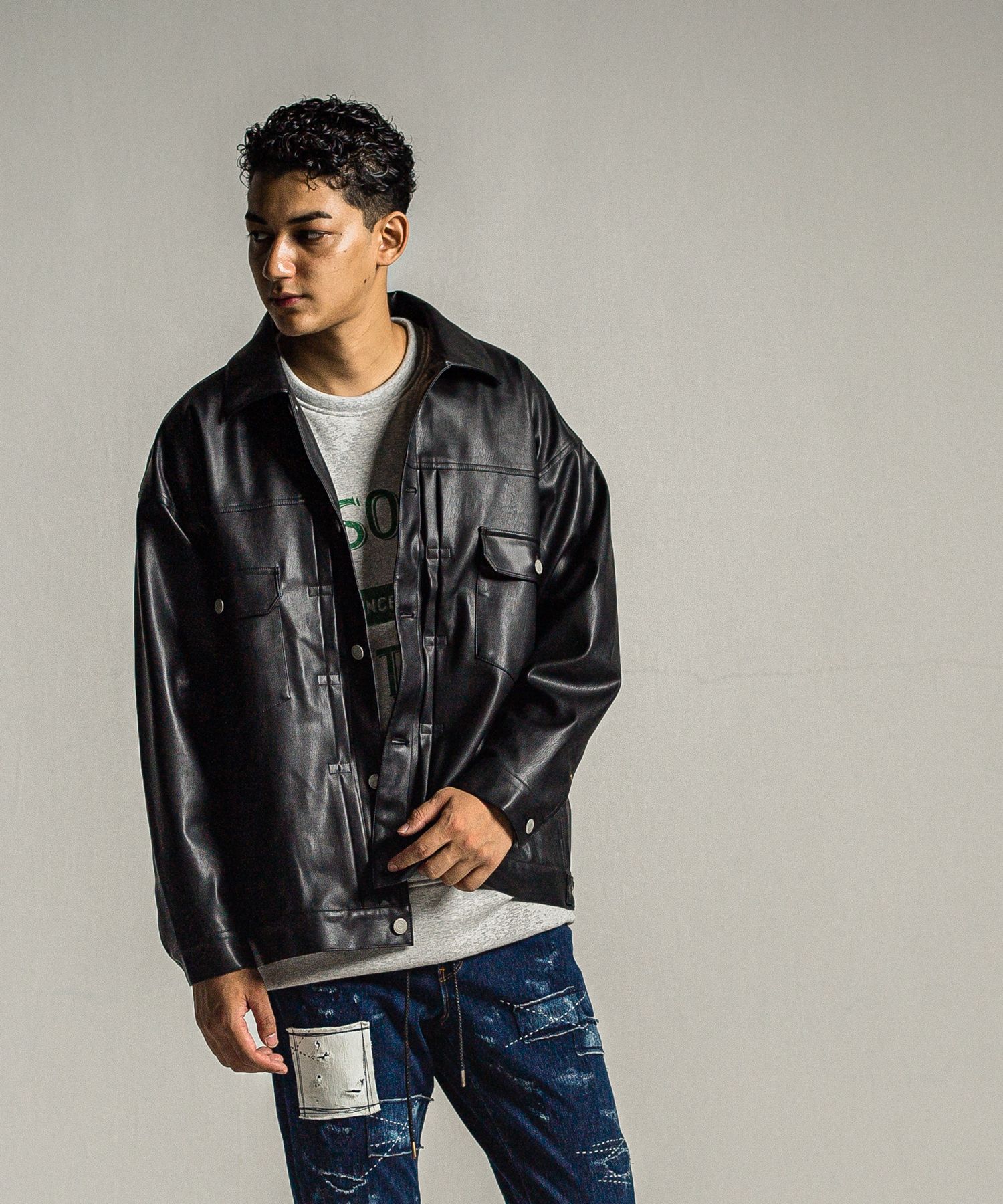 LEATHER OVER 2ND G / RC34-JK-002 / エコレザーGジャン / ブラック