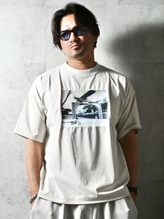 HELI OVER NYLON T / DP1-T-004 / ヘリプリントナイロンビッグTシャツ / グレージュ (4月上旬入荷予定)