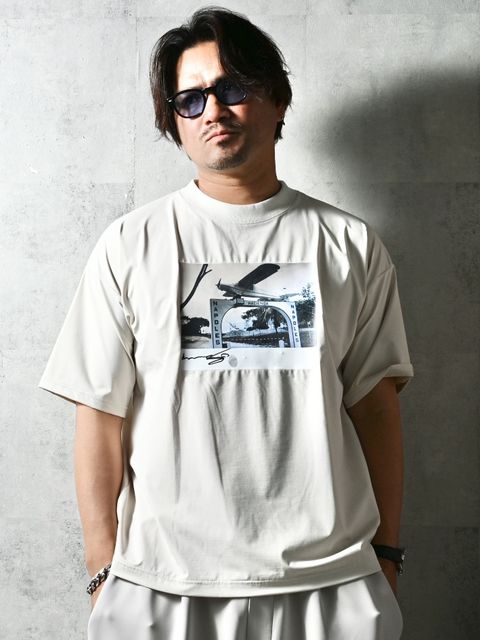 HELI OVER NYLON T / DP1-T-004 / ヘリプリントナイロンビッグTシャツ / グレージュ (4月上旬入荷予定)
