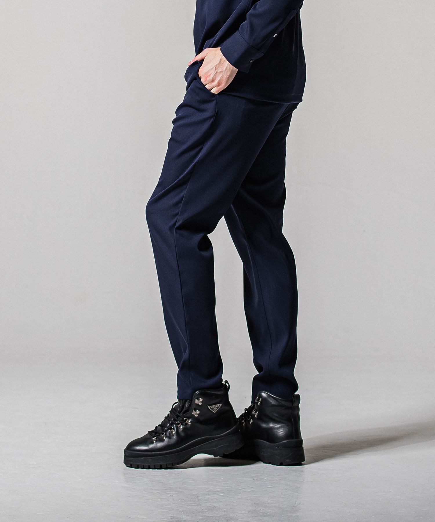 PAT WIDE EASY PANTS / RC39-ST-036BN / サテンワイドテーパードパンツ / ネイビー (2月下旬入荷予定)