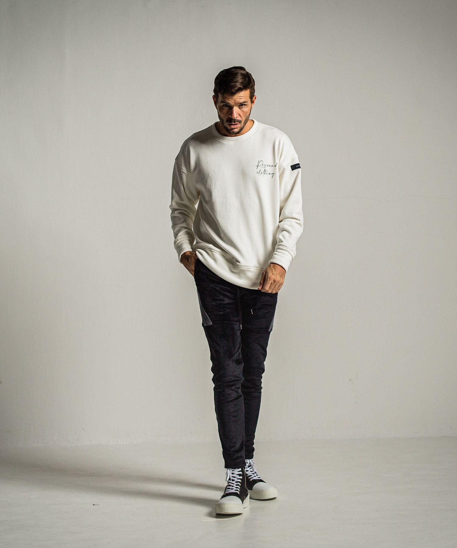 ID VELOURS FLEECE DROP TRAINER / RC34-C-004 / 裏起毛バックロゴトレーナー / ホワイト