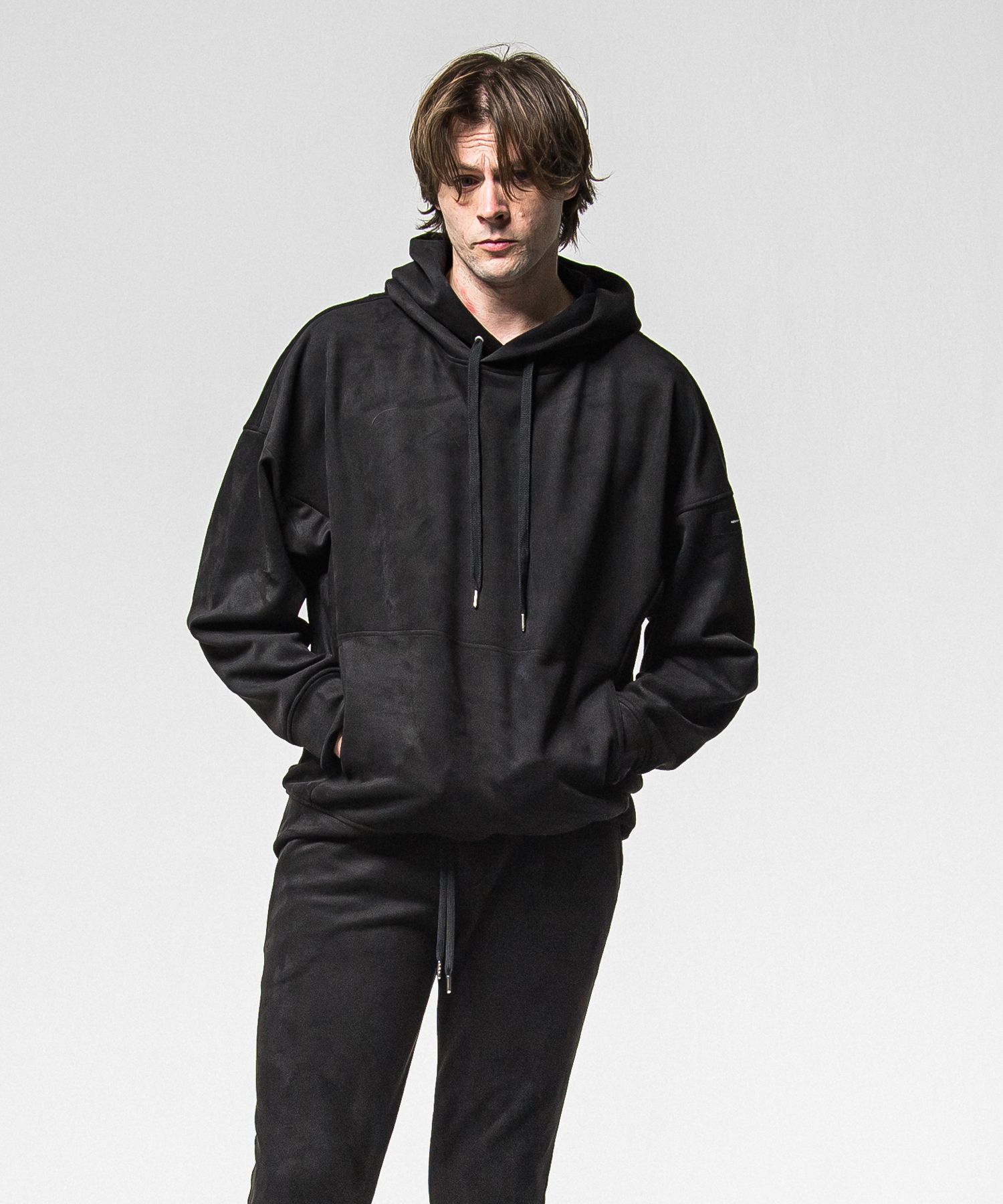 SUEDE LOOSE HOODIE / RC38-C-006 / スエードパーカー / ブラック (1月上旬入荷予定)