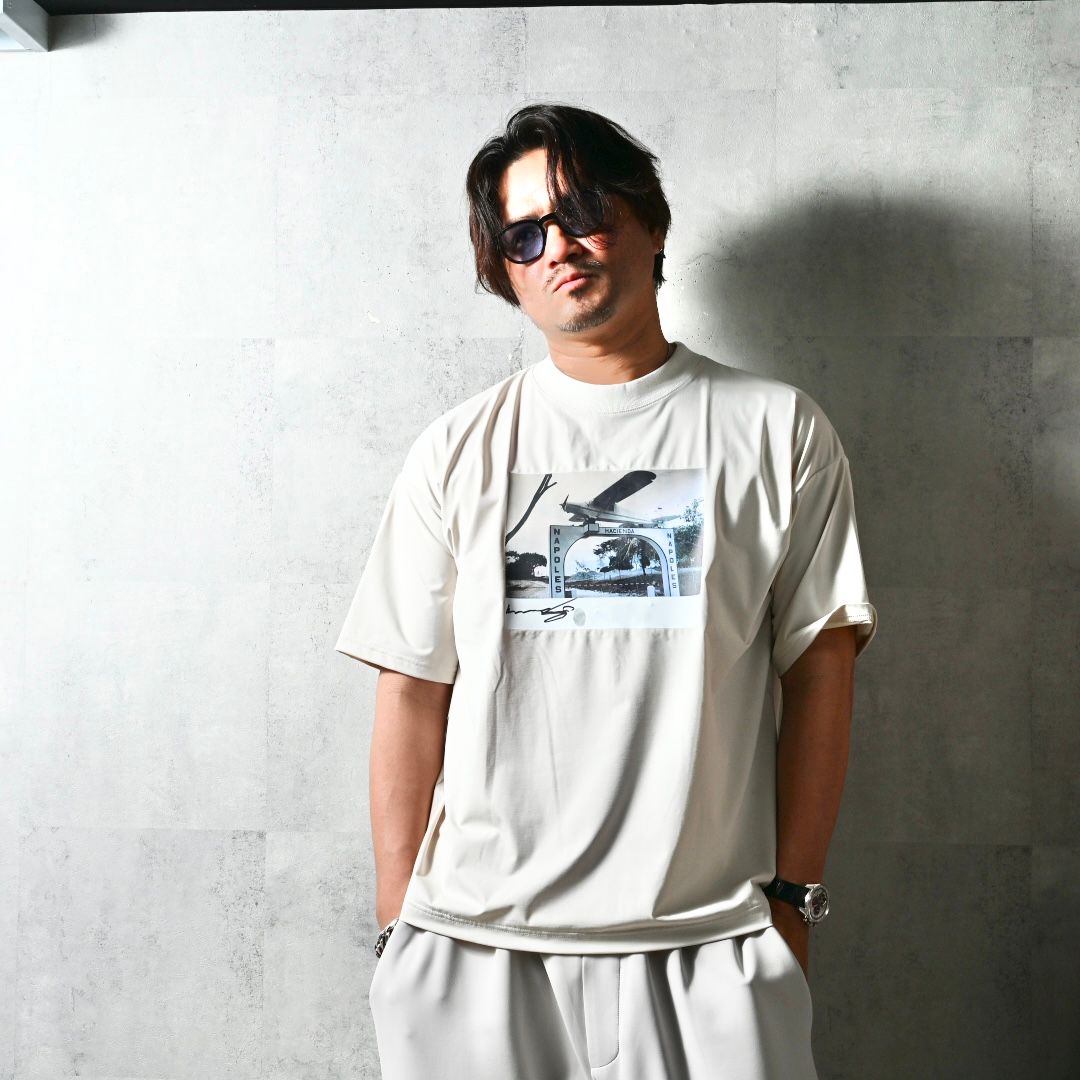 HELI OVER NYLON T / DP1-T-004 / ヘリプリントナイロンビッグTシャツ / グレージュ (4月上旬入荷予定)