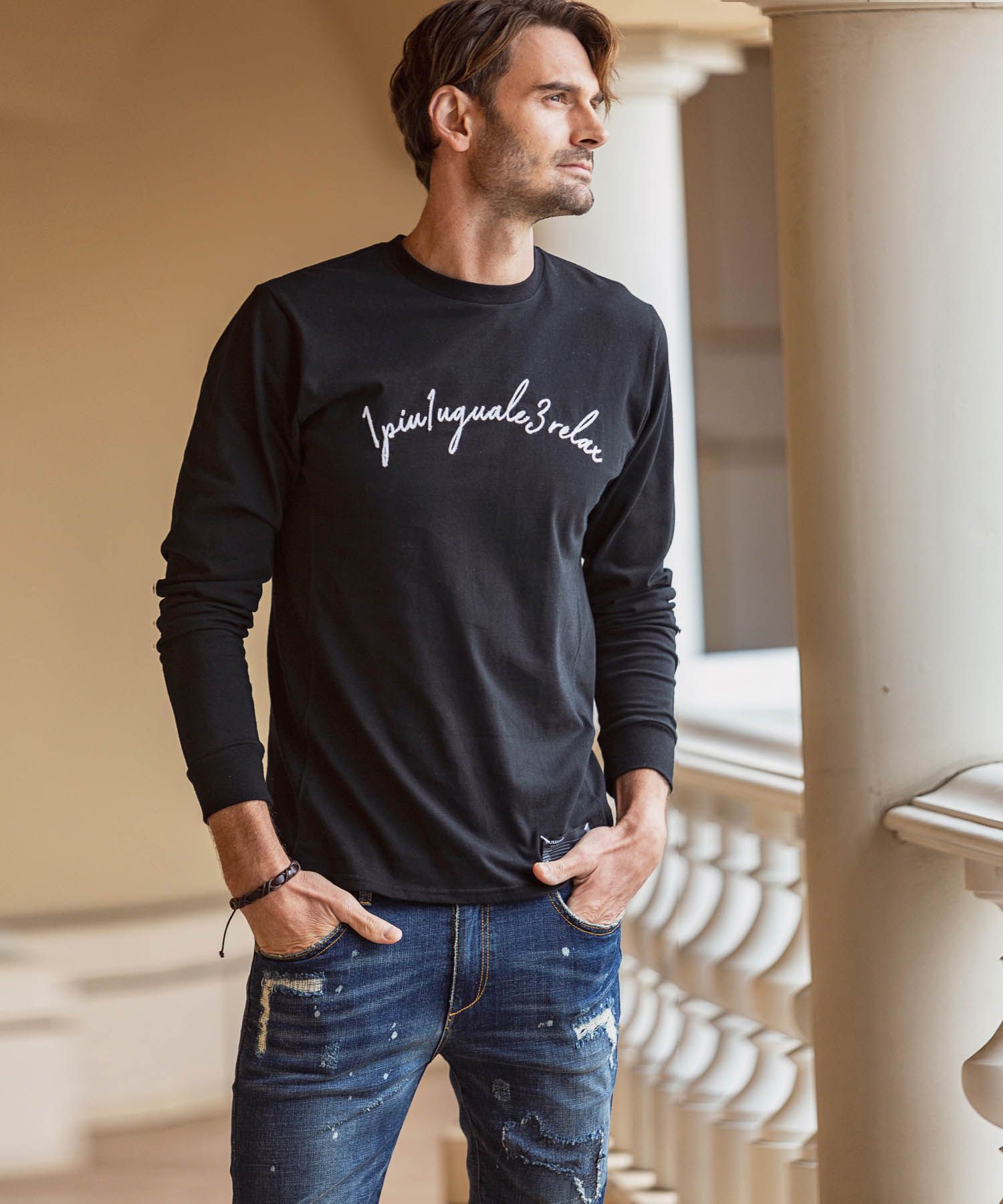刺繍ロゴ長袖Tシャツ / ust-21016
