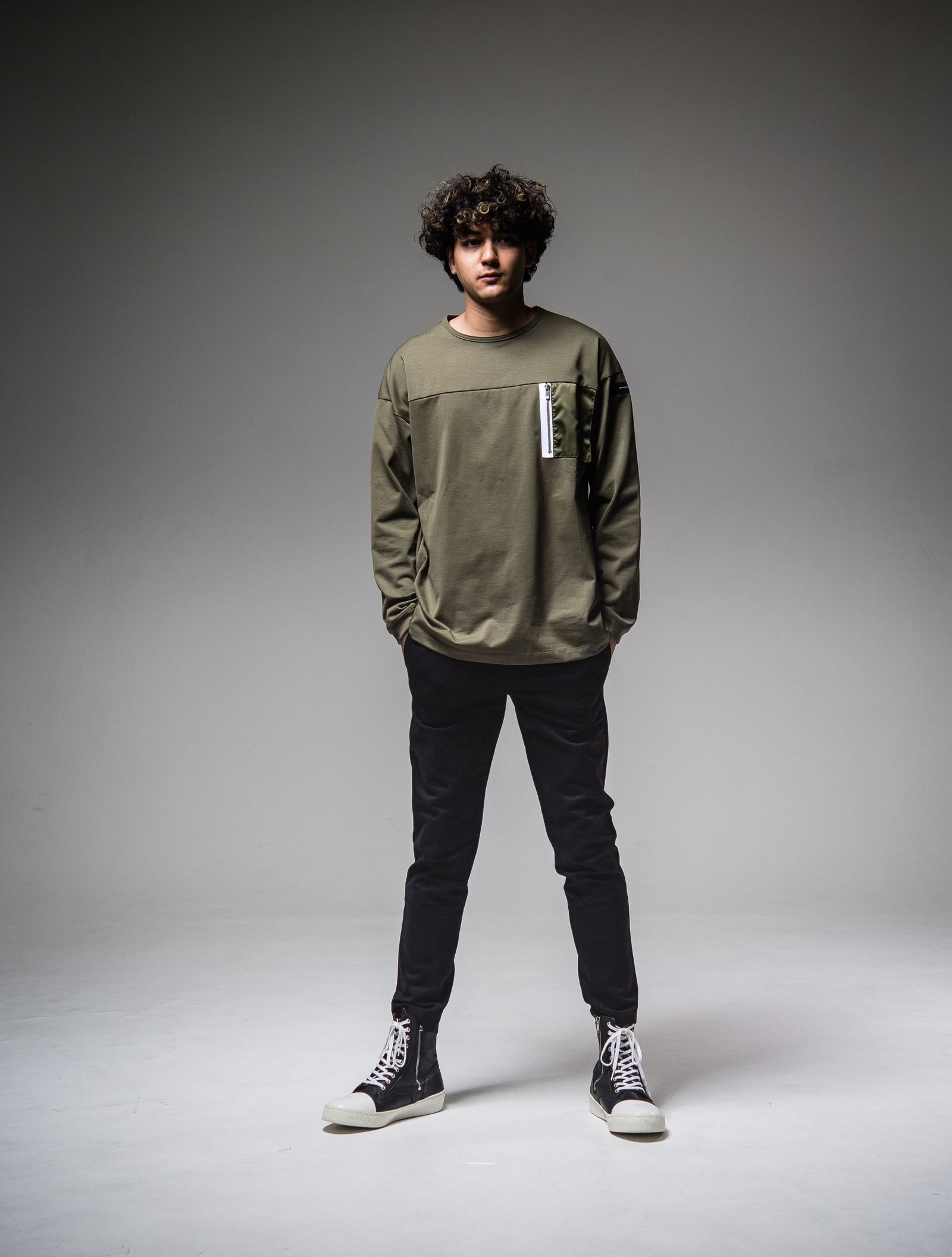 NYLON POCKET LOOSE LONG SLEEVE / RC25-T-002 / ナイロンポケットビッグロングTシャツ / カーキ