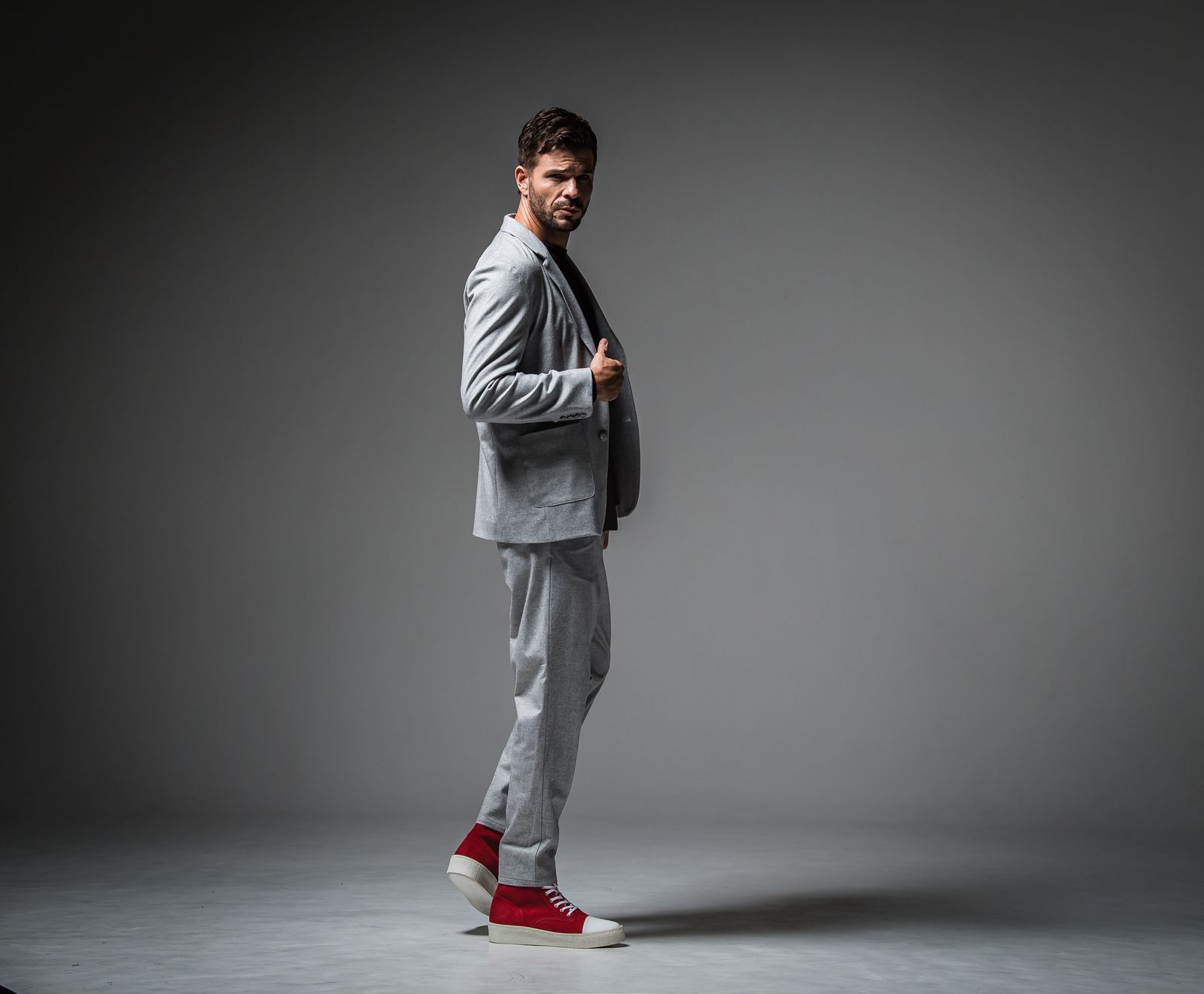PAT WIDE EASY PANTS / RC30-ST-036 / ベルト付きテーパードワイドパンツ / グレーウール