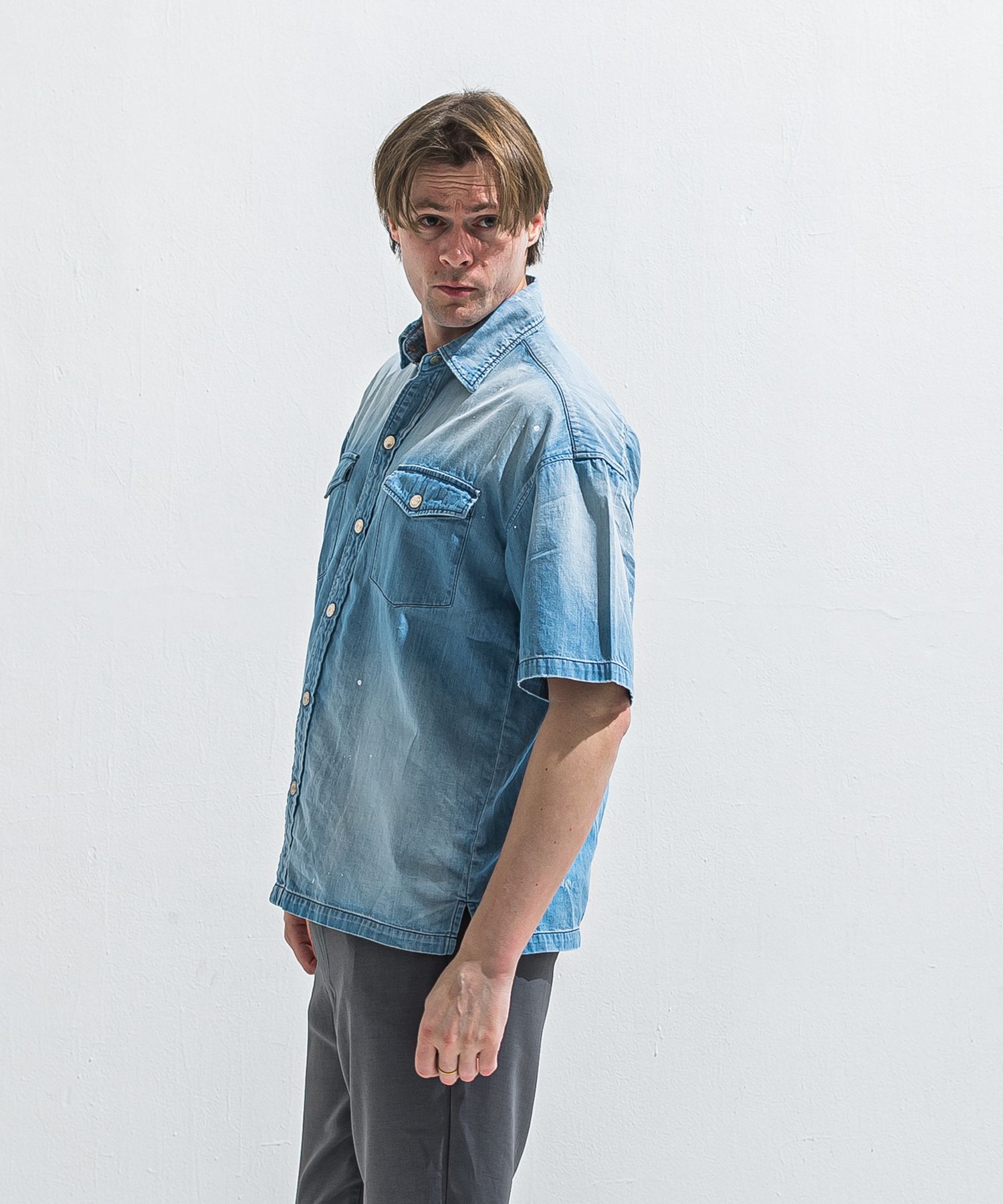 HALF DENIM SHIRTS / RC40-SH-002 / デニム半袖シャツ / ライトインディゴ (6月上旬入荷予定)