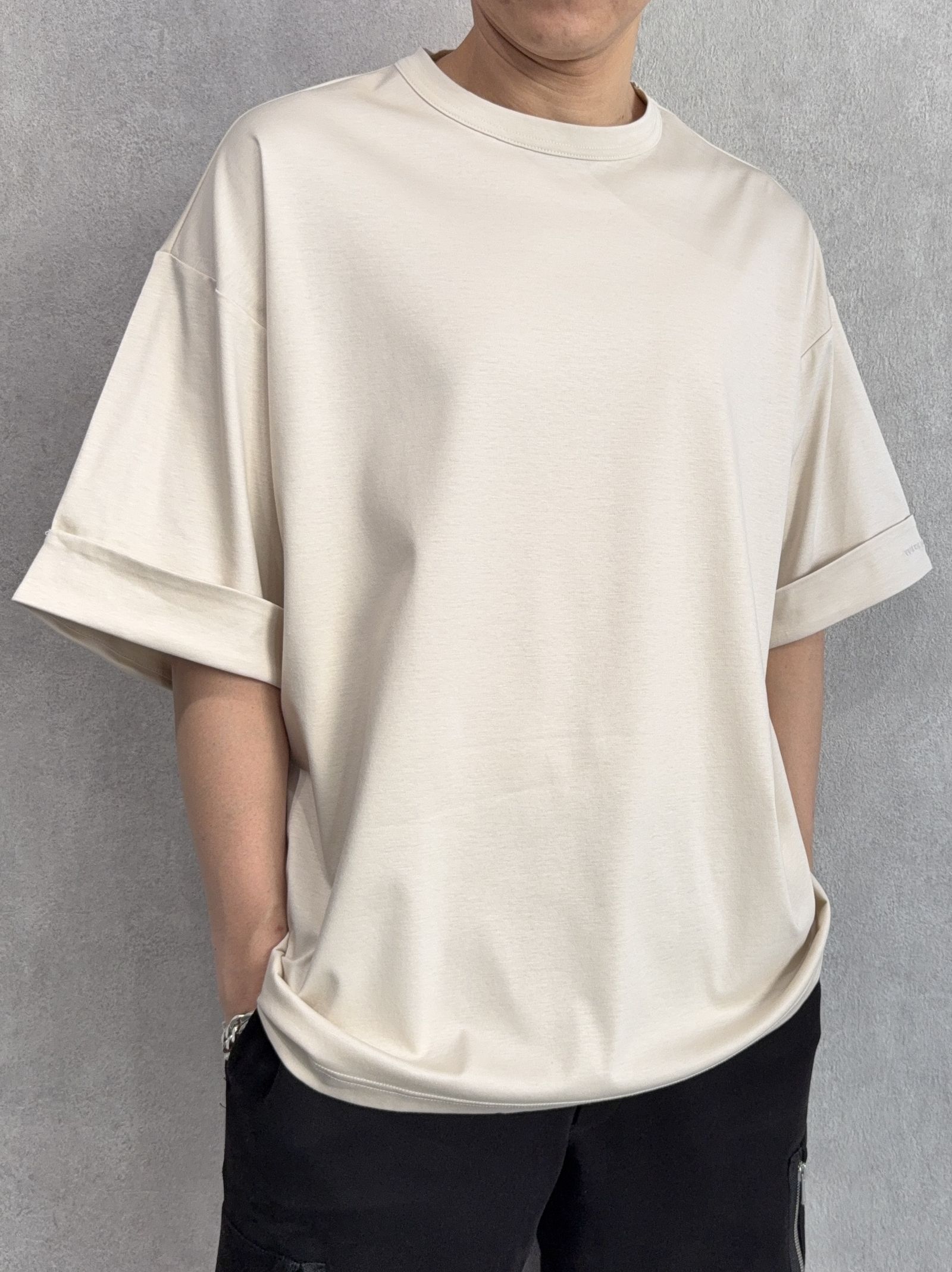 ダブルシルケットロールアップボックスTシャツ / ust-26070 / ベージュ