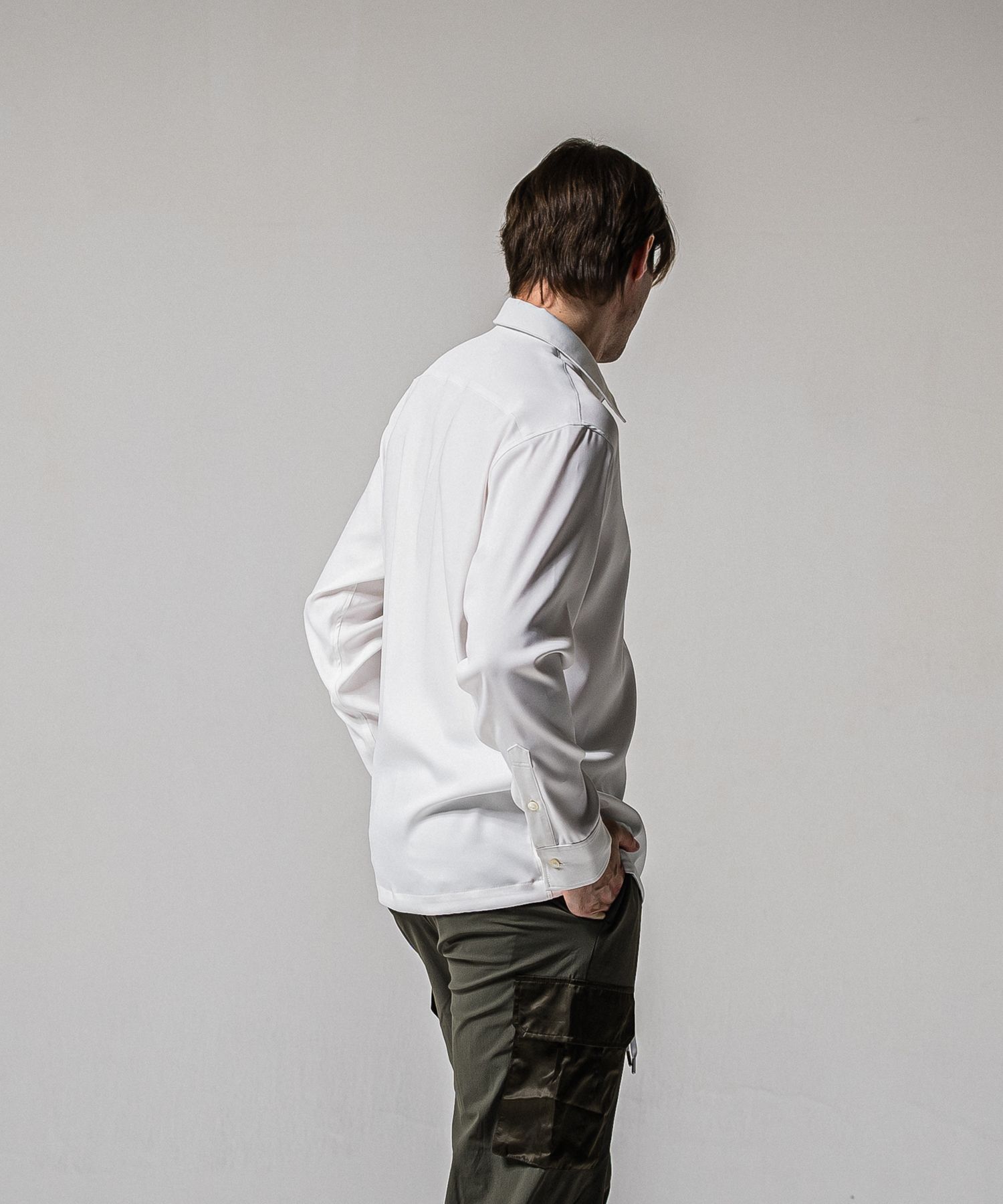 PULLOVER SATIN SHIRT / RC39-SH-002 / ハーフジップサテンシャツ / ホワイト (3月上旬入荷予定)