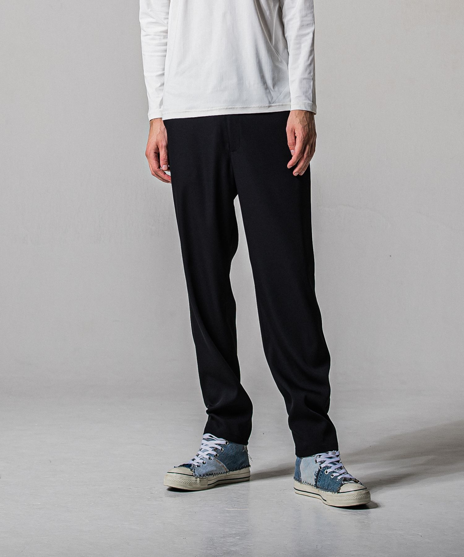 PAT WIDE EASY PANTS / RC39-ST-036BN / サテンワイドテーパードパンツ / ブラック (2月下旬入荷予定)