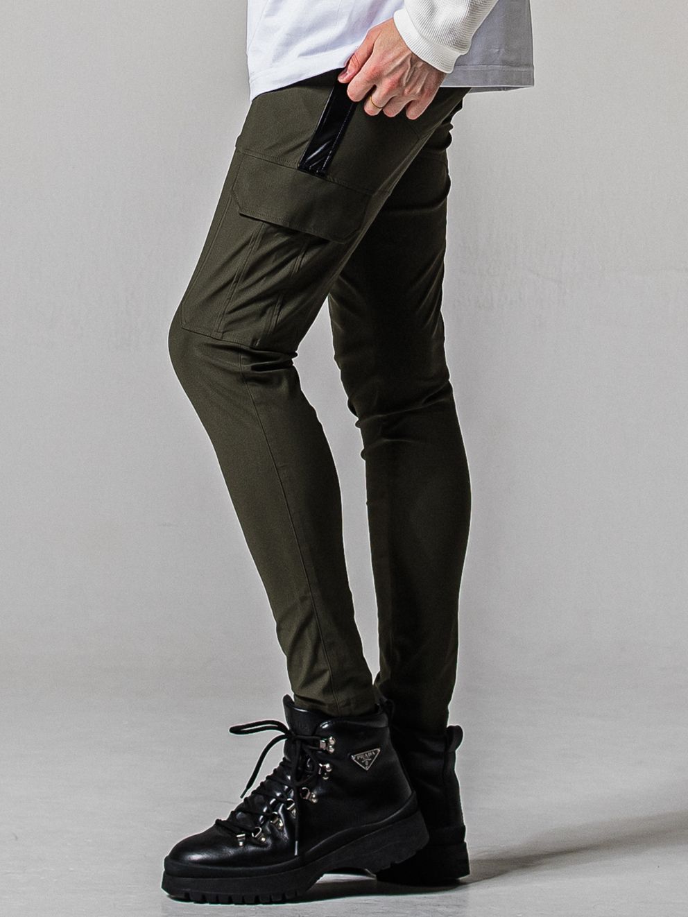 DARRELL CARGO PT / BASIC-ST-010 / ナイロン レザーラインカーゴパンツ / カーキ×レザーブラック (2月下旬入荷予定)