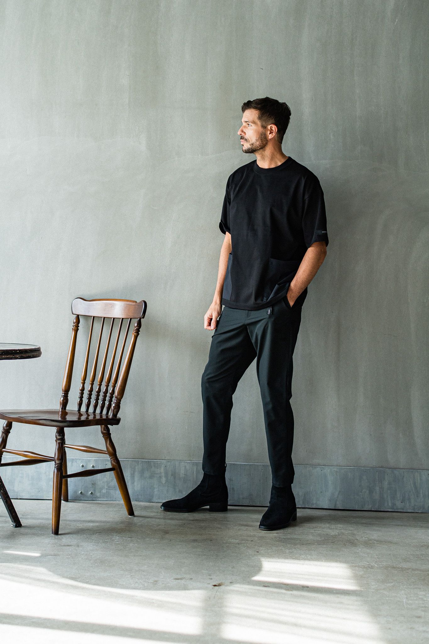 PAT WIDE EASY PANTS / RC32-ST-036 / ベルト付きテーパードワイドパンツ / ブラック