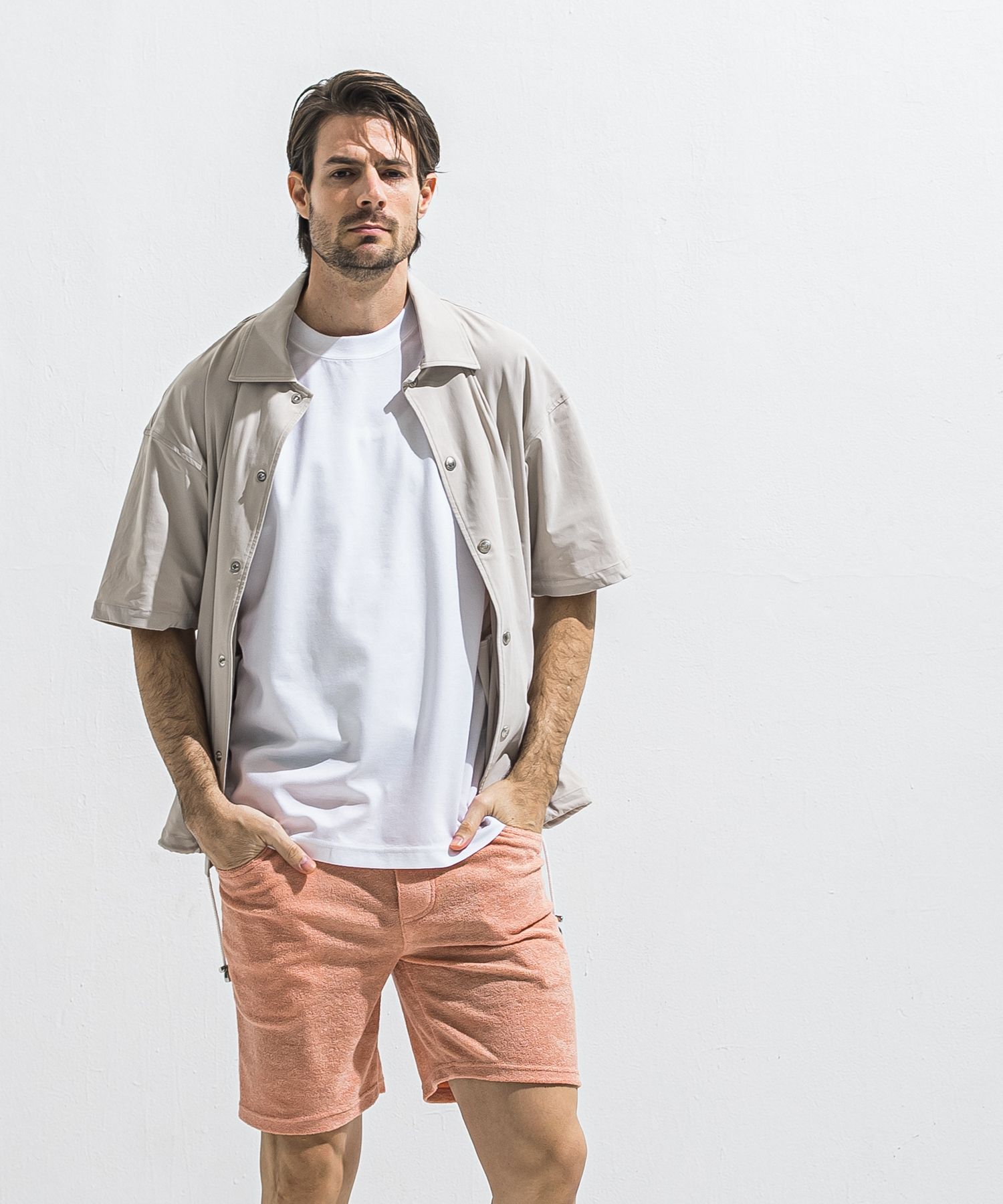 NYLON HALF COACH JACKET / RC40-C-002 / 半袖ナイロンコーチジャケット / グレージュ (5月中旬入荷予定)