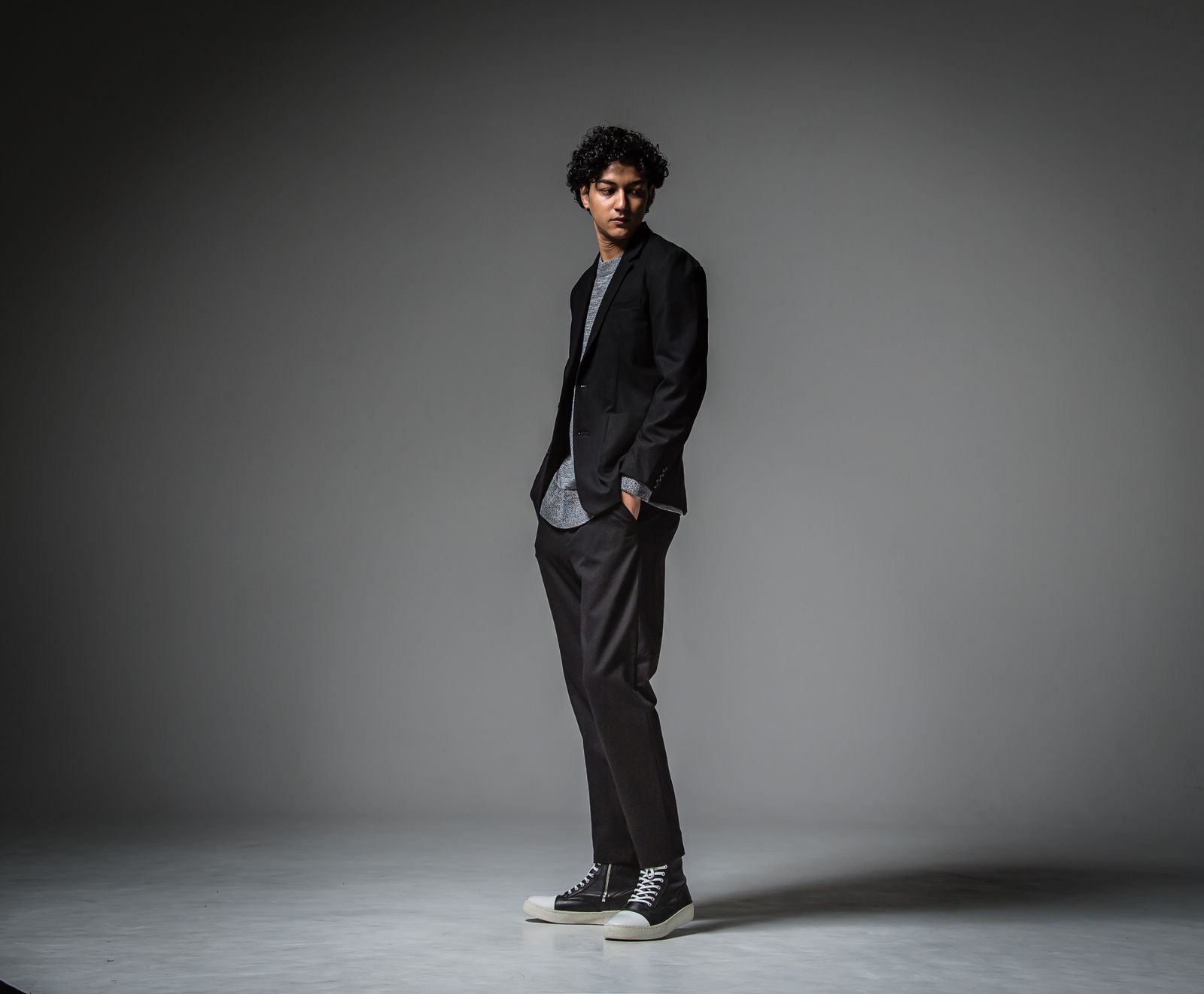 PAT WIDE EASY PANTS / RC30-ST-036 / ベルト付きテーパードワイドパンツ / ブラックウール