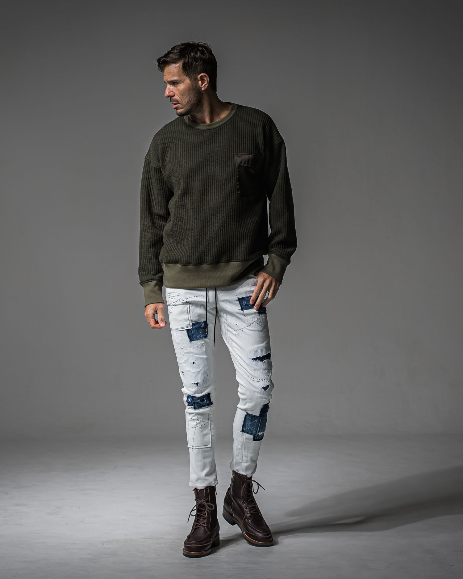 MICK DENIM JERSEY / BASIC-ST-020 / デニムジャージテーパードパンツ / ホワイトリメイク (9月上旬入荷予定)