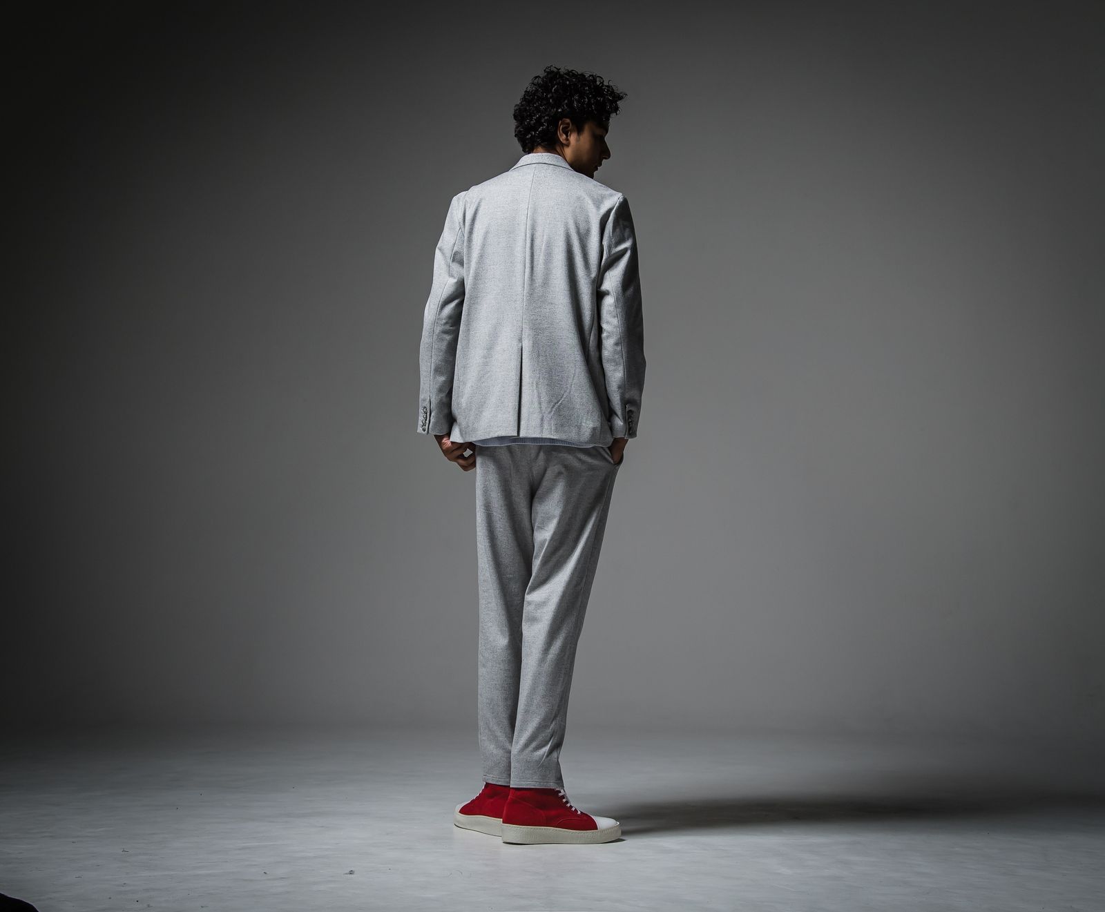 PAT WIDE EASY PANTS / RC30-ST-036 / ベルト付きテーパードワイドパンツ / グレーウール