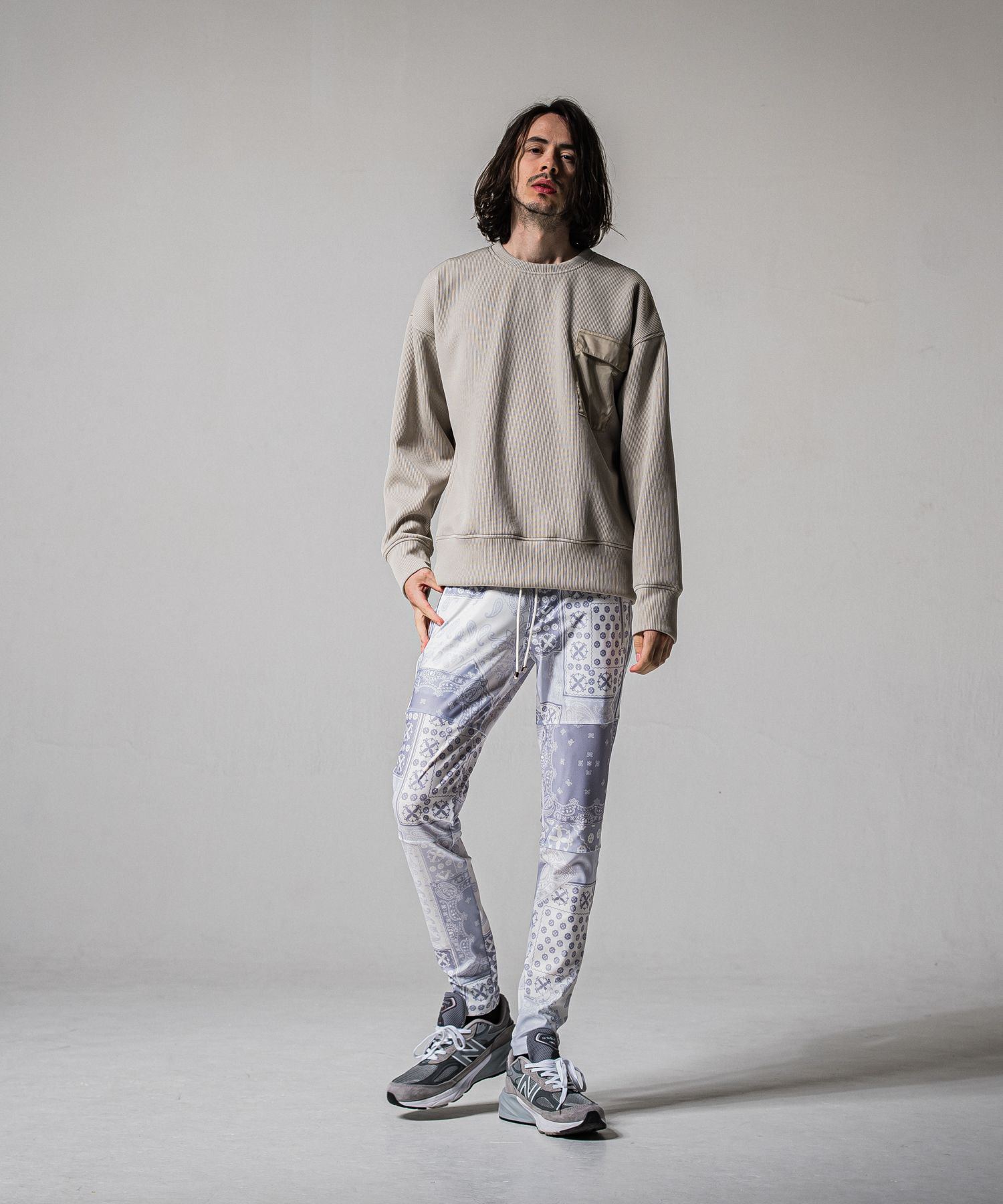 AZE MILITARY DROP TRAINER / RC39-C-003 / 高機能畦編みニットトレーナー / グレージュ (1月下旬入荷予定)