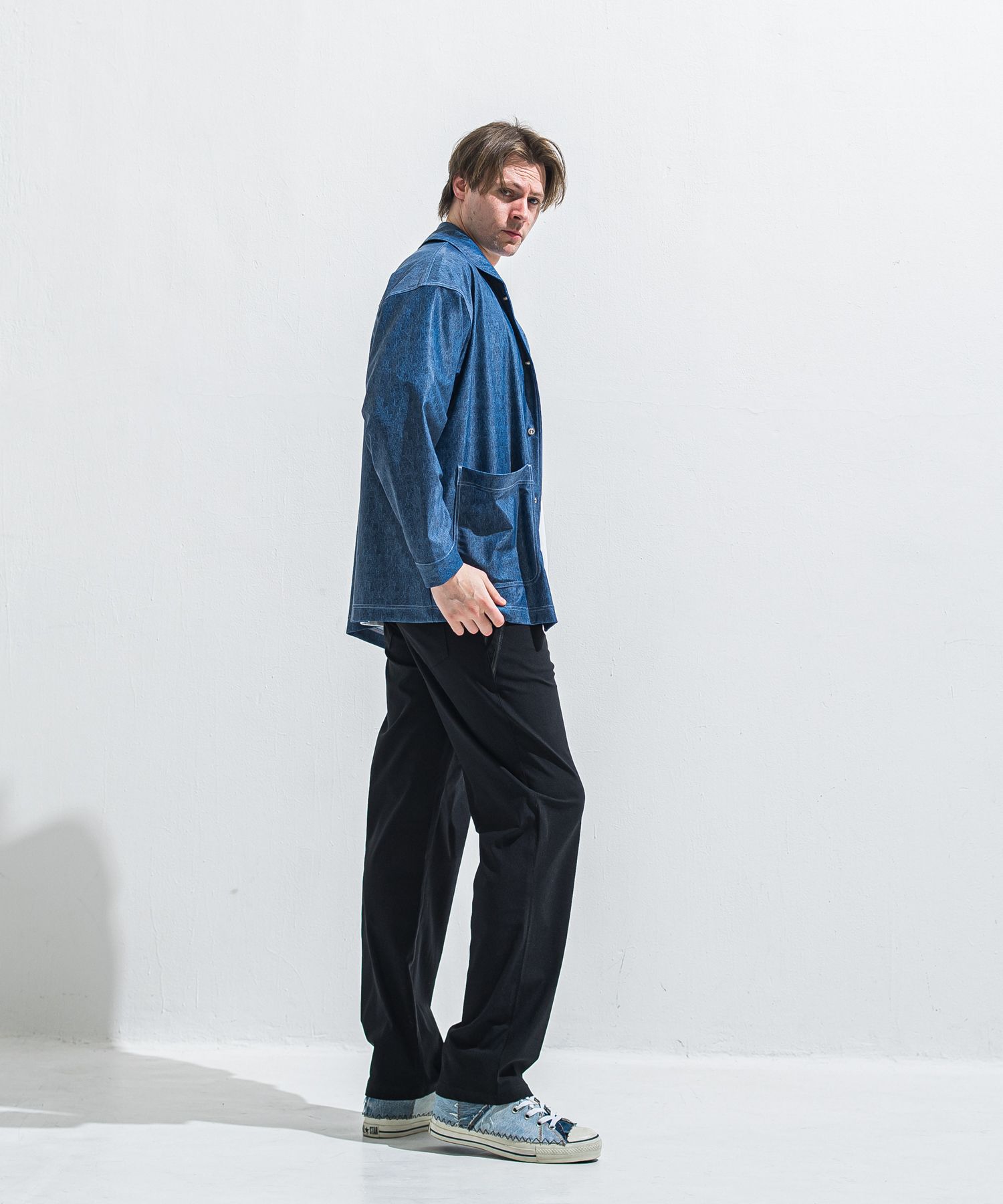 EDGE NYLON SEMI WIDE PT / RC40-ST-014WT / エッジナイロンセミワイドラインパンツ / ブラック×ブラック (4月下旬入荷予定)