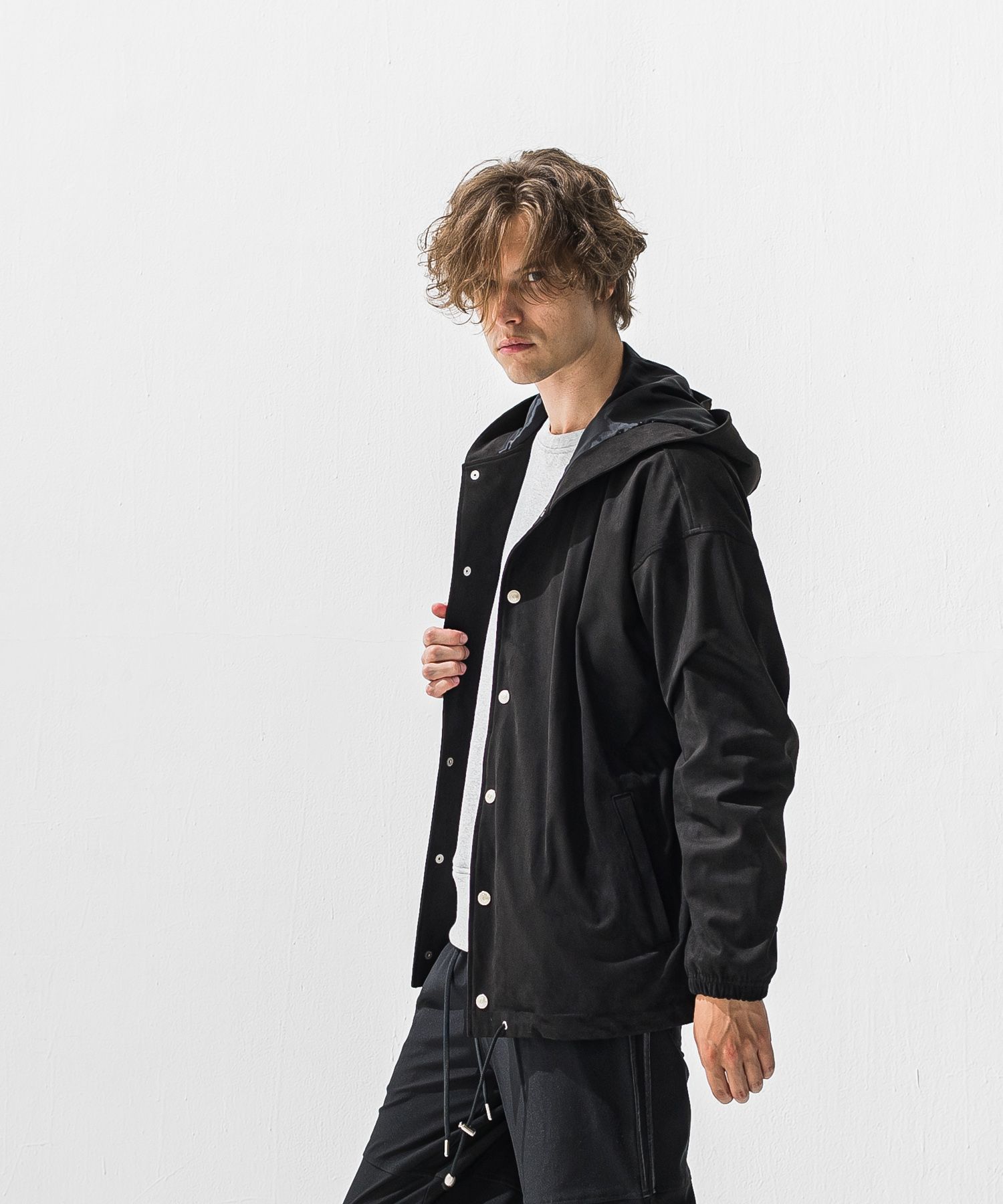 SUEDE COACH HOODIE / RC42-JK-003 / スエードコーチパーカー / ブラック (12月中旬入荷予定)