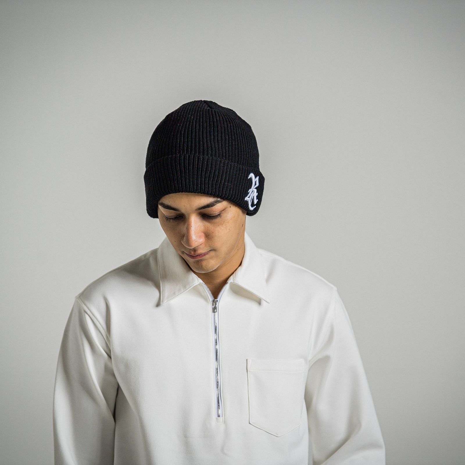 COTTON KNIT CAP / RC34-CAP-004 / コットンニットキャップ / ブラック×ホワイト