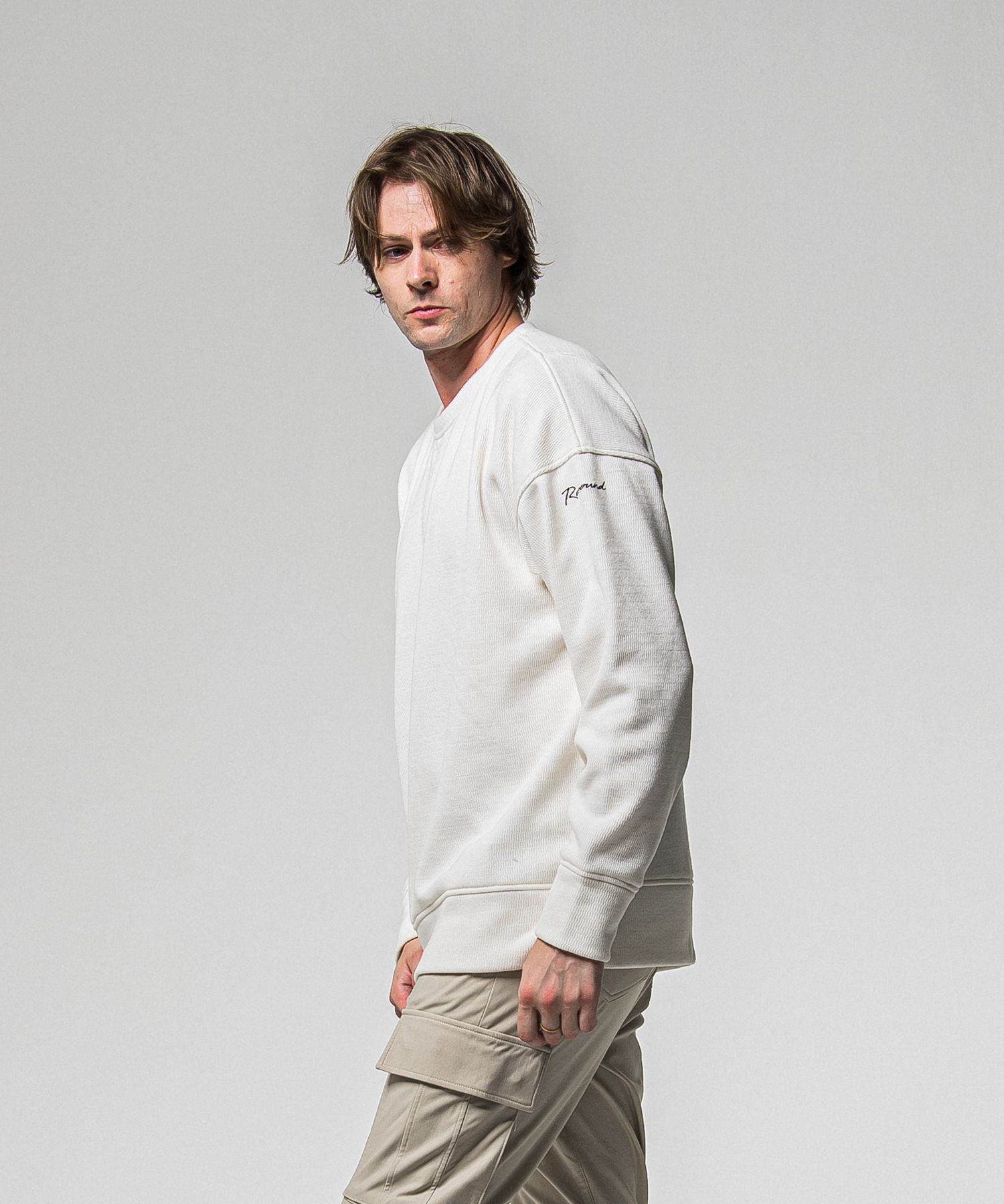 VELOURS FLEECE THERMAL LOOSE TRAINER / RC38-C-002 / 裏起毛サーマルトレーナー / ホワイト (10月中旬入荷予定)