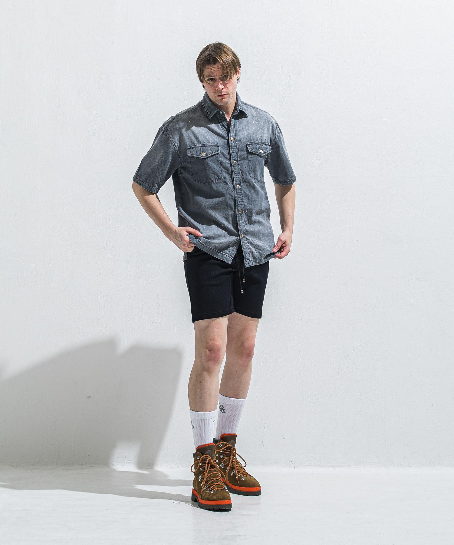 HALF DENIM SHIRTS / RC40-SH-002 / デニム半袖シャツ / ブラック (6月上旬入荷予定)