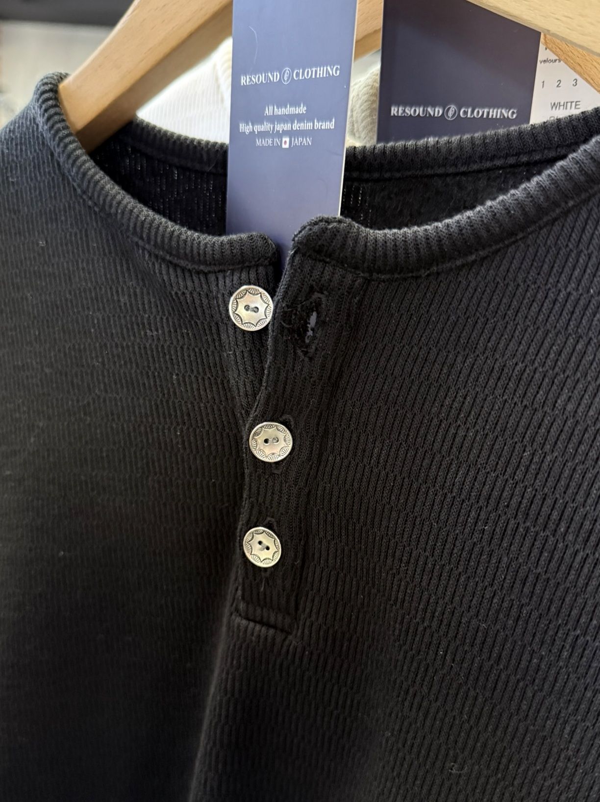 VELOURS FLEECE THERMAL HENRY / RC38-C-003 / 裏起毛サーマルヘンリーネックロングTシャツ / ブラック (10月中旬入荷予定)