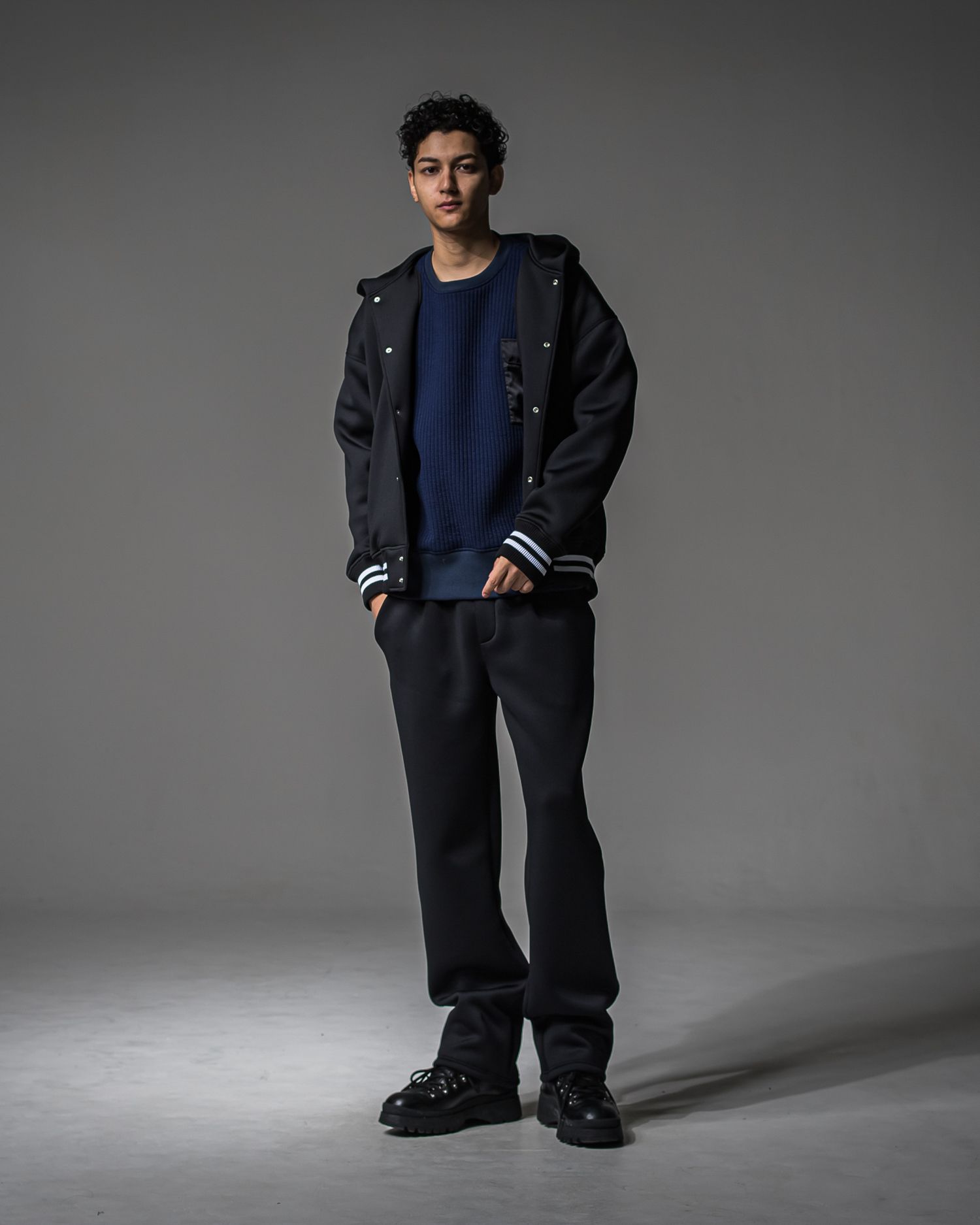 STRIPE QUILTING DROP TRAINER / RC37-C-003 / ストライプキルティングトレーナー / ネイビー (9月下旬入荷予定)