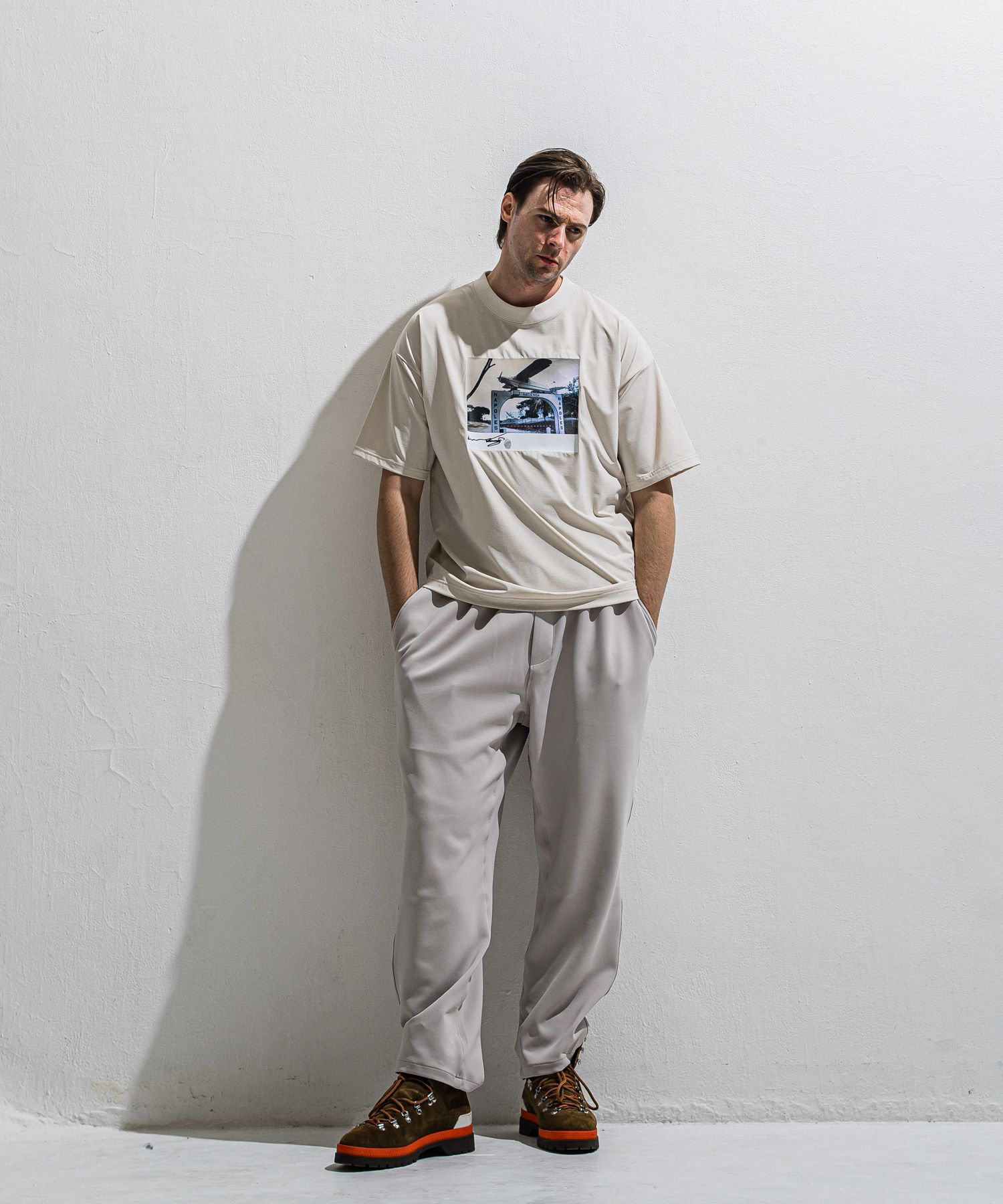 HELI OVER NYLON T / DP1-T-004 / ヘリプリントナイロンビッグTシャツ / グレージュ (4月上旬入荷予定)