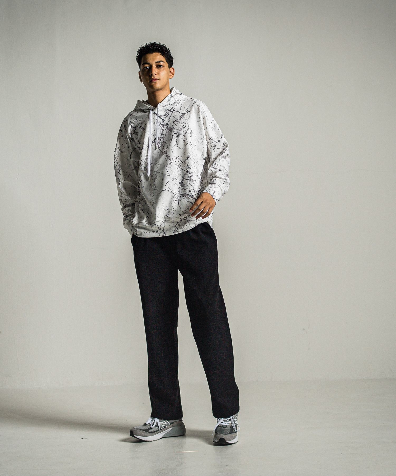 PAINT LOOSE HOODIE / RC34-C-008 / ペイント柄ルーズパーカー / グレー