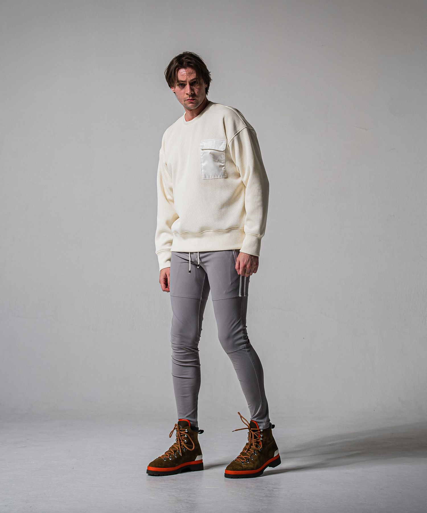 JOHNSON LINE NYLON PT / BASIC-ST-009 / ジョンソンナイロンラインパンツ / グレー×ホワイト (3月上旬入荷予定)