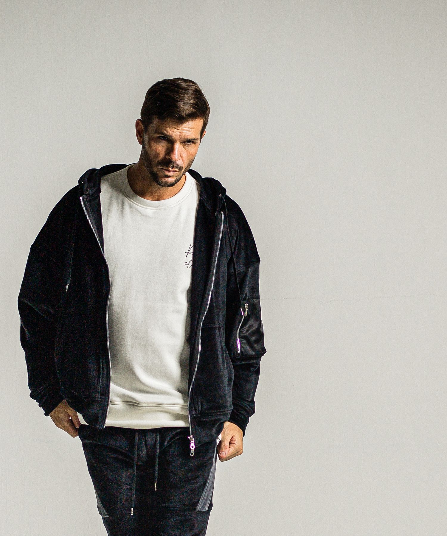 VELOURS FLEECE ZIP LOOSE HOODIE / RC34-C-009 / ベロアフリースジップパーカー / ブラック