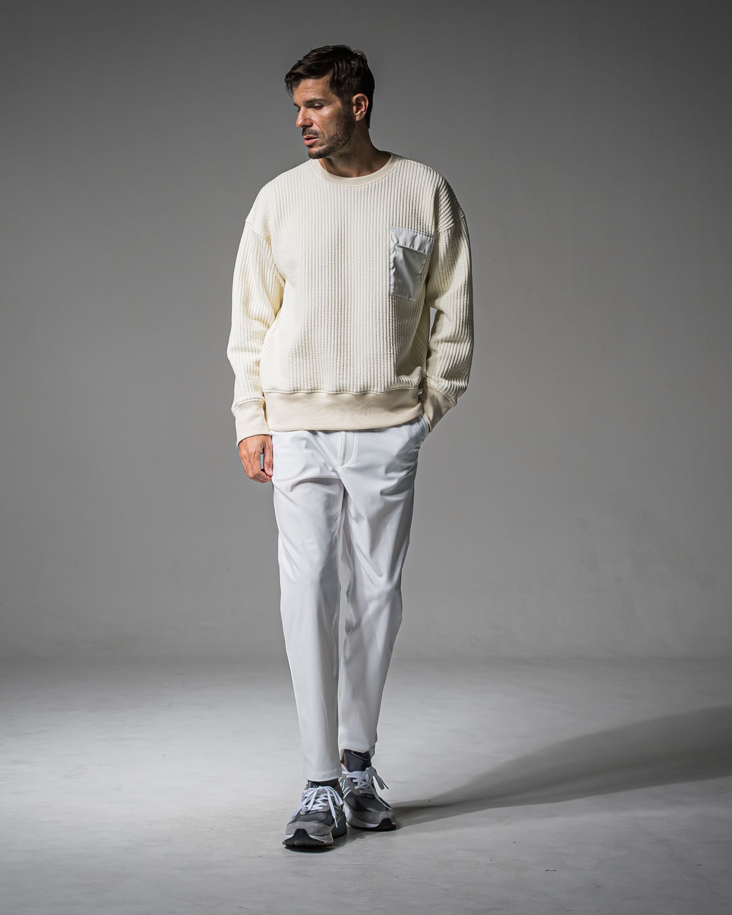 STRIPE QUILTING DROP TRAINER / RC37-C-003 / ストライプキルティングトレーナー / オフホワイト (9月下旬入荷予定)