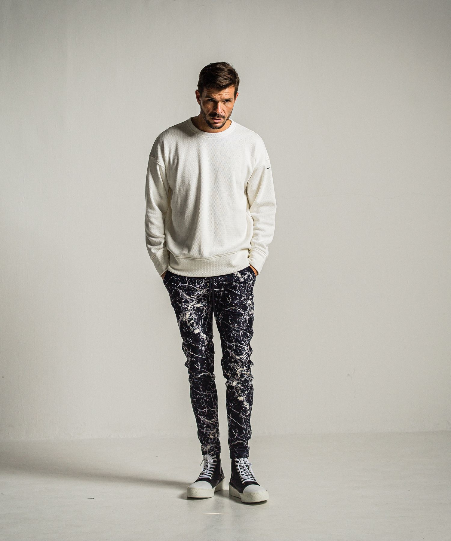 CHRIS EASY PANTS / RC34-ST-016 / ペイント柄イーシーパンツ / ブラック