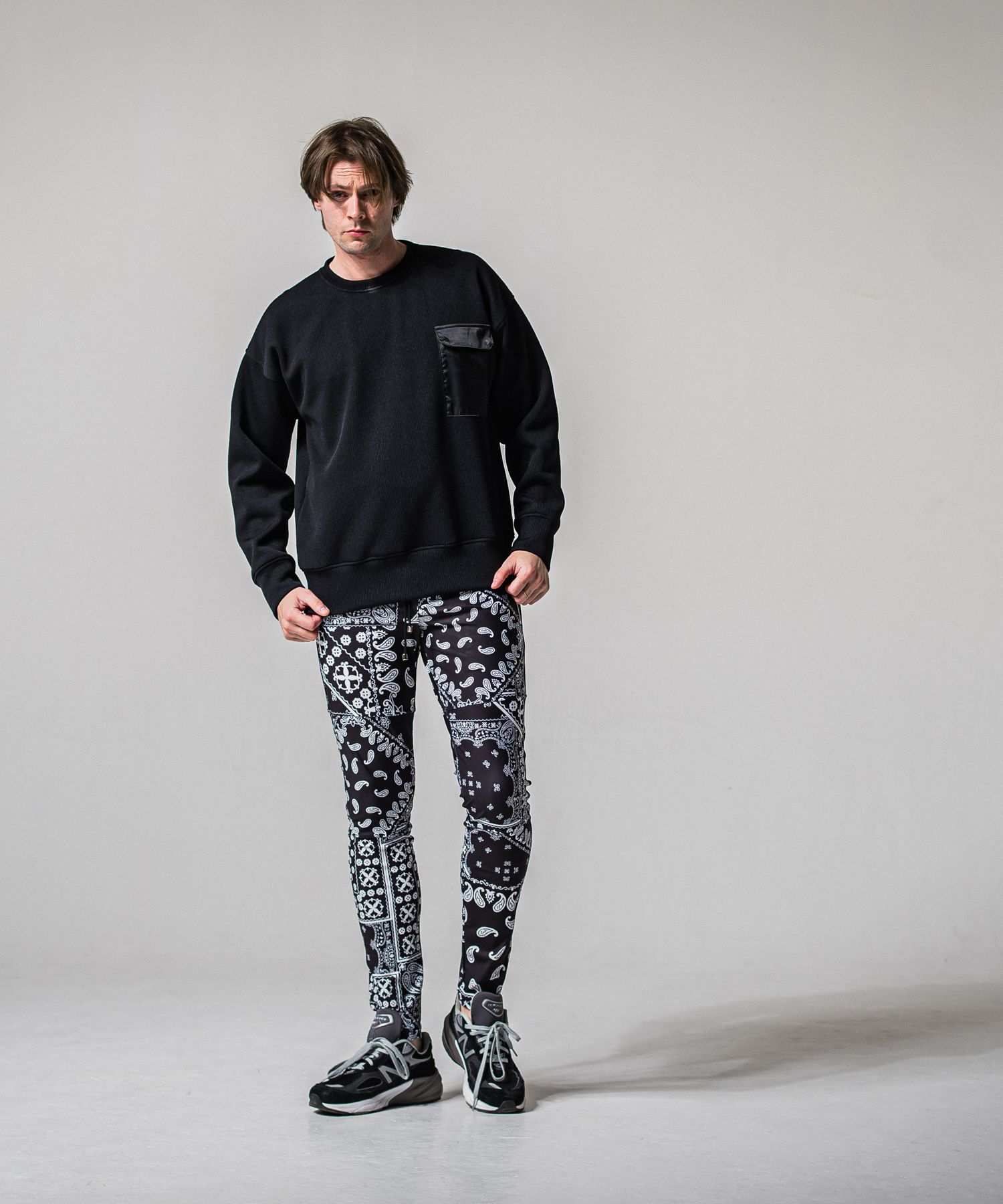 AZE MILITARY DROP TRAINER / RC39-C-003 / 高機能畦編みニットトレーナー / ブラック (1月下旬入荷予定)