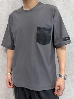 LEATHER POCKET OVER NYLON T / RC39-T-005 / レザーポケットナイロンビッグTシャツ / グレー