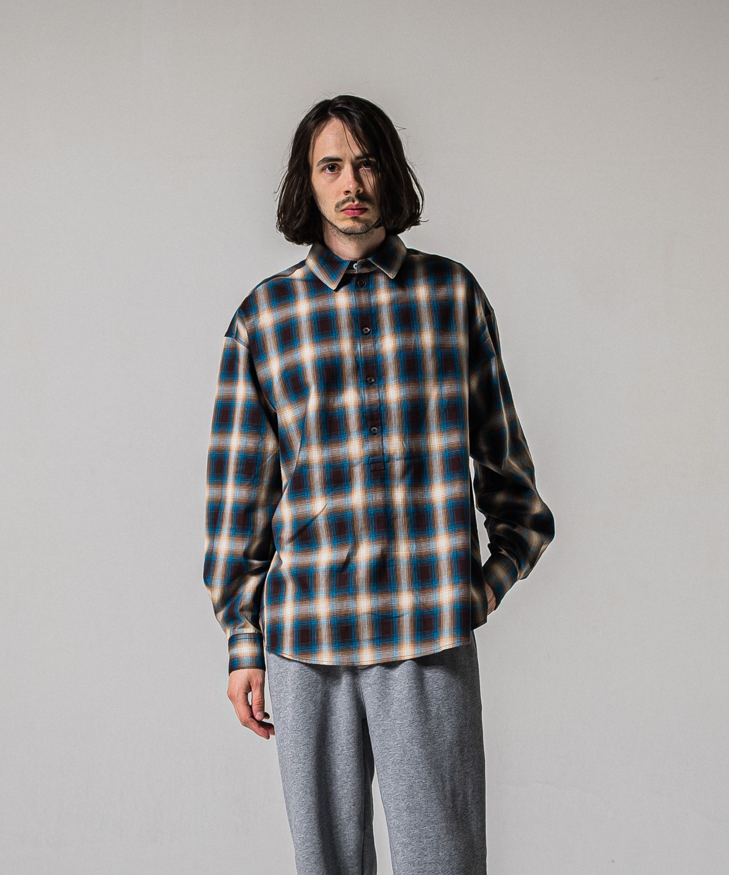 PULL JACK SHIRT / RC39-SH-003 / プルオーバーチェックシャツ / ブルー×ブラウン (3月上旬入荷予定)