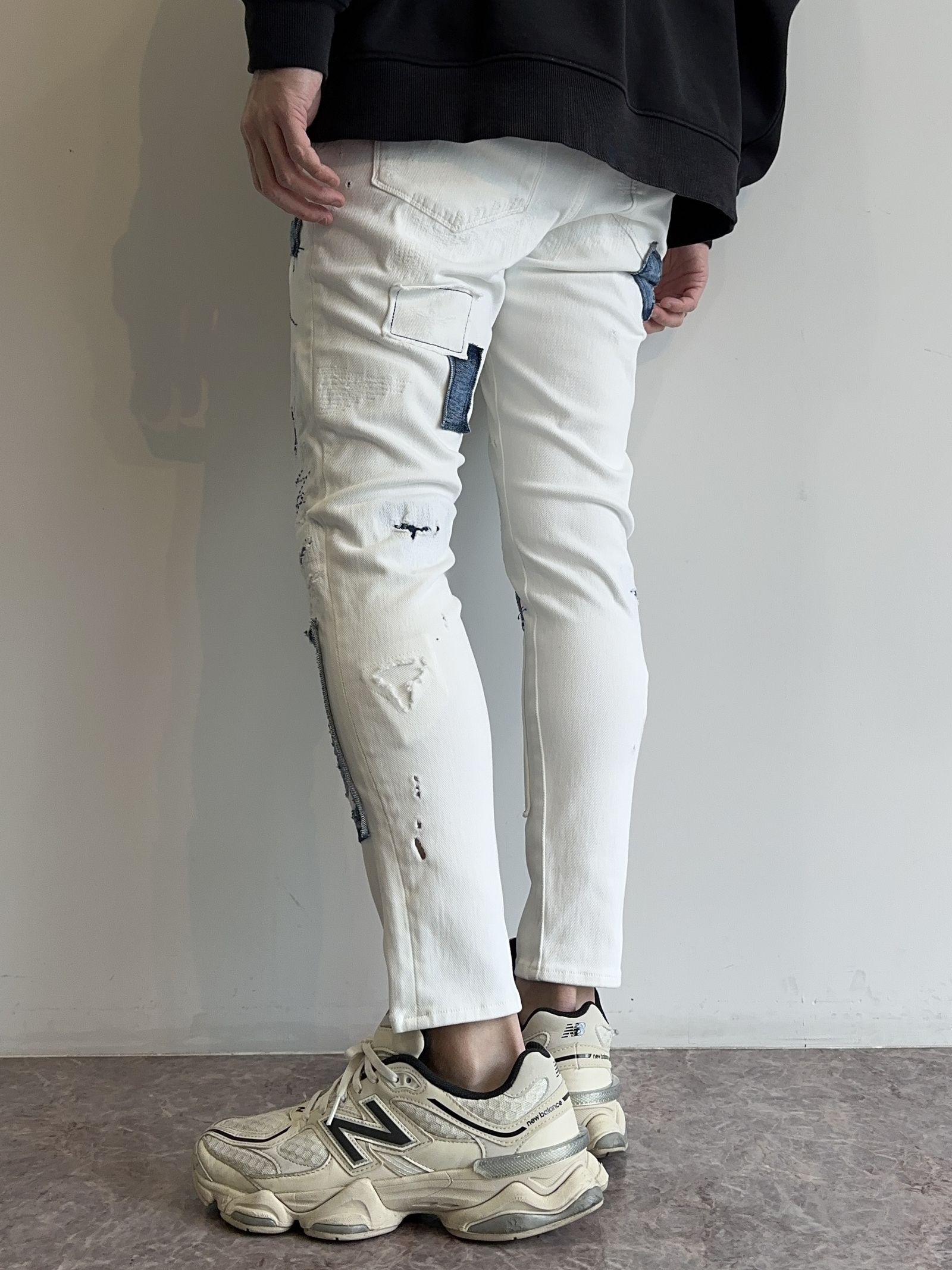 MICK DENIM JERSEY / BASIC-ST-020 / デニムジャージテーパードパンツ / ホワイトリメイク (9月上旬入荷予定)